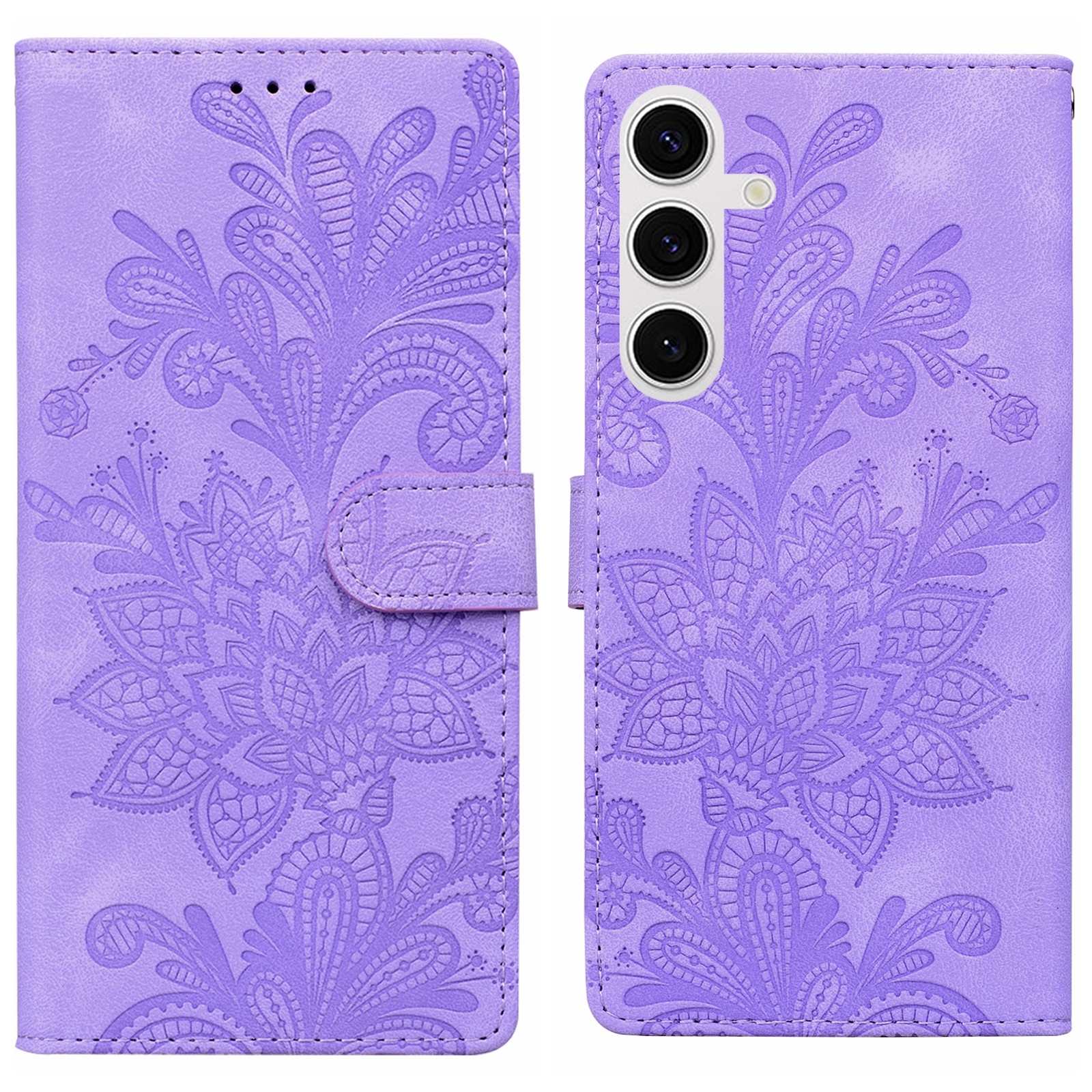 For Samsung Galaxy S25+ 5G Lace Floral Embossed Magnetic Buckle PU Phone Case With Wrist Strap(Purple) For Samsung Galaxy S25+ 5G Lace Floral Embossed Magnetic Buckle PU Phone Case With Wrist Strap(Purple)