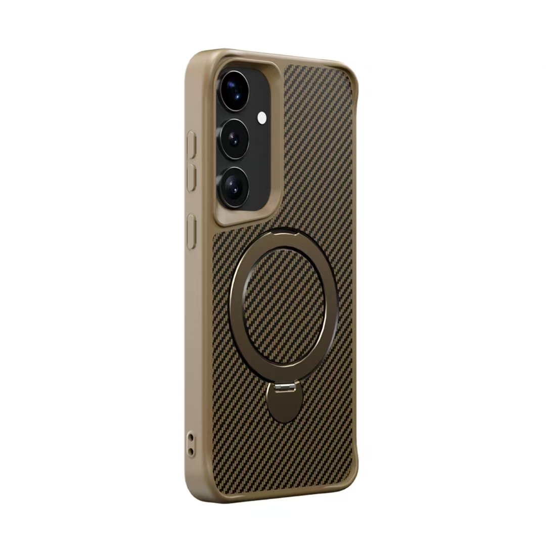 For Samsung Galaxy S24 Ultra 5G Carbon Fiber Texture 360 MagSafe Holder Phone Case(Titanium Gray)