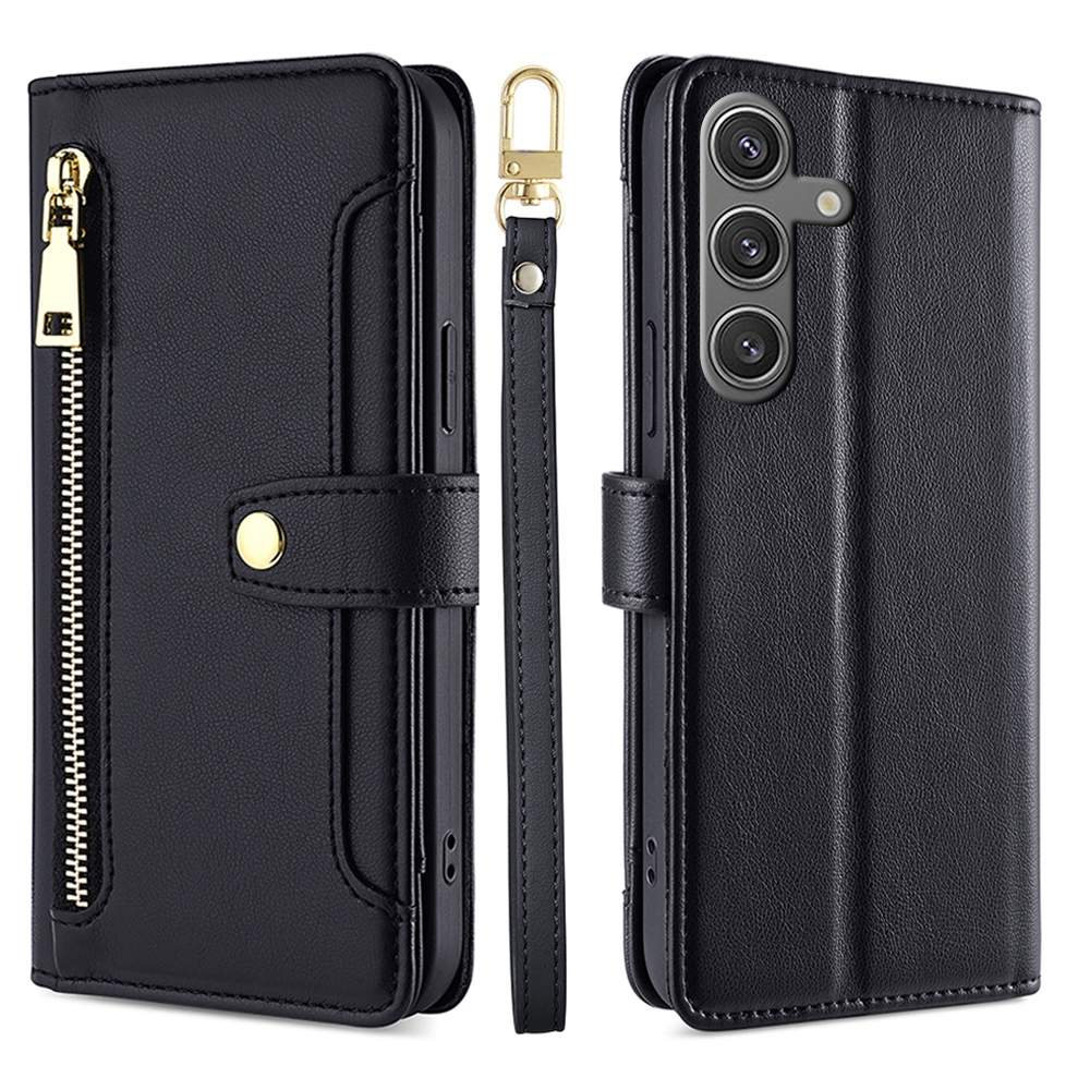 For Samsung Galaxy S25 5G Sheep Texture Cross-body Zipper Wallet Leather Phone Case(Black) For Samsung Galaxy S25 5G Sheep Texture Cross-body Zipper Wallet Leather Phone Case(Black)