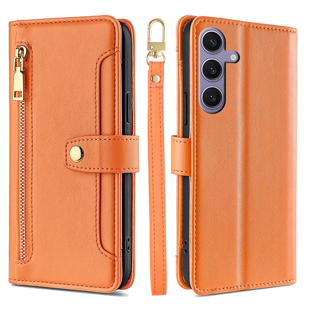 For Samsung Galaxy S25+ 5G Sheep Texture Cross-body Zipper Wallet Leather Phone Case(Orange) For Samsung Galaxy S25+ 5G Sheep Texture Cross-body Zipper Wallet Leather Phone Case(Orange)