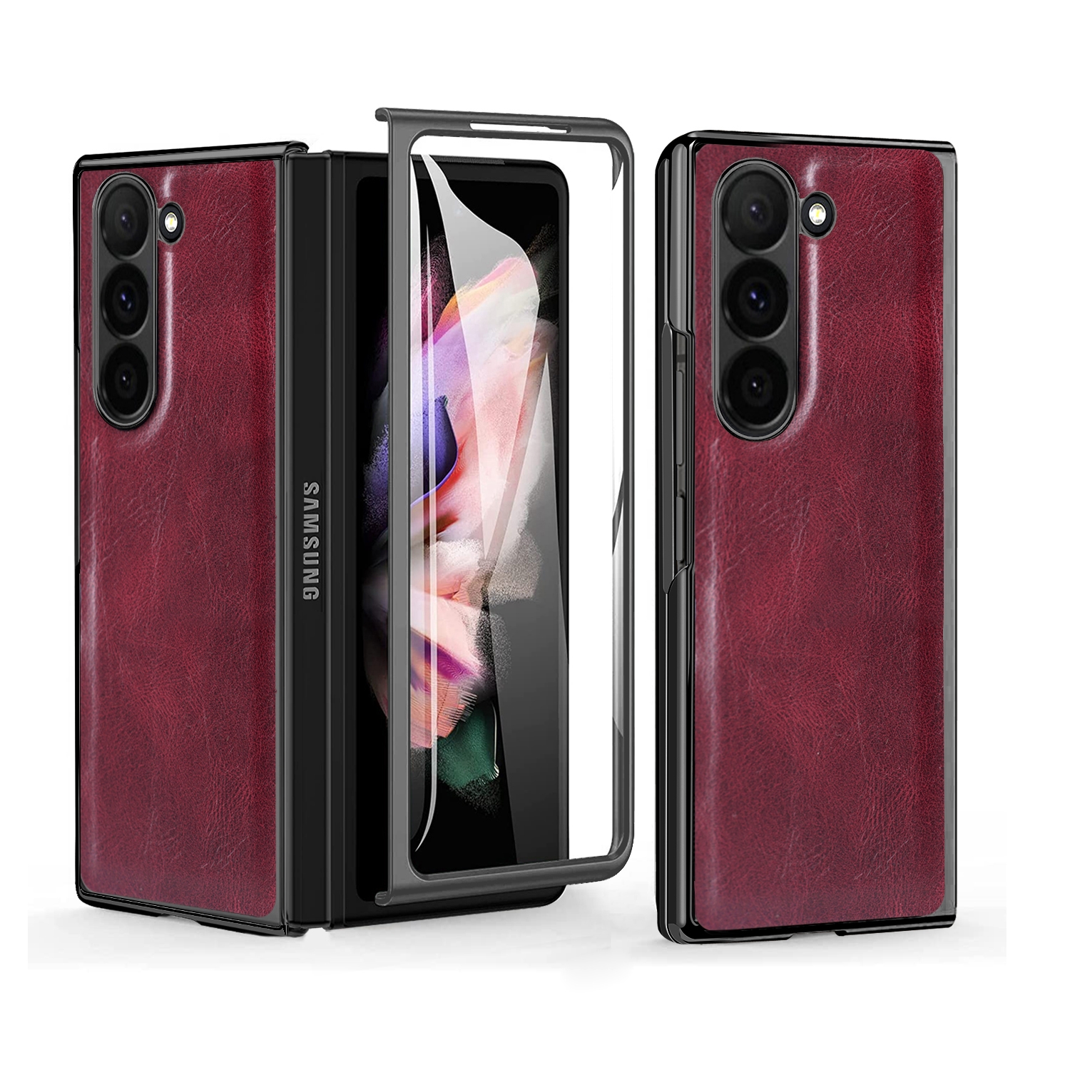 For Samsung Galaxy Z Fold6 VIETAO Crazy Horse Texture PU Phone Case(Red) For Samsung Galaxy Z Fold6 VIETAO Crazy Horse Texture PU Phone Case(Red)