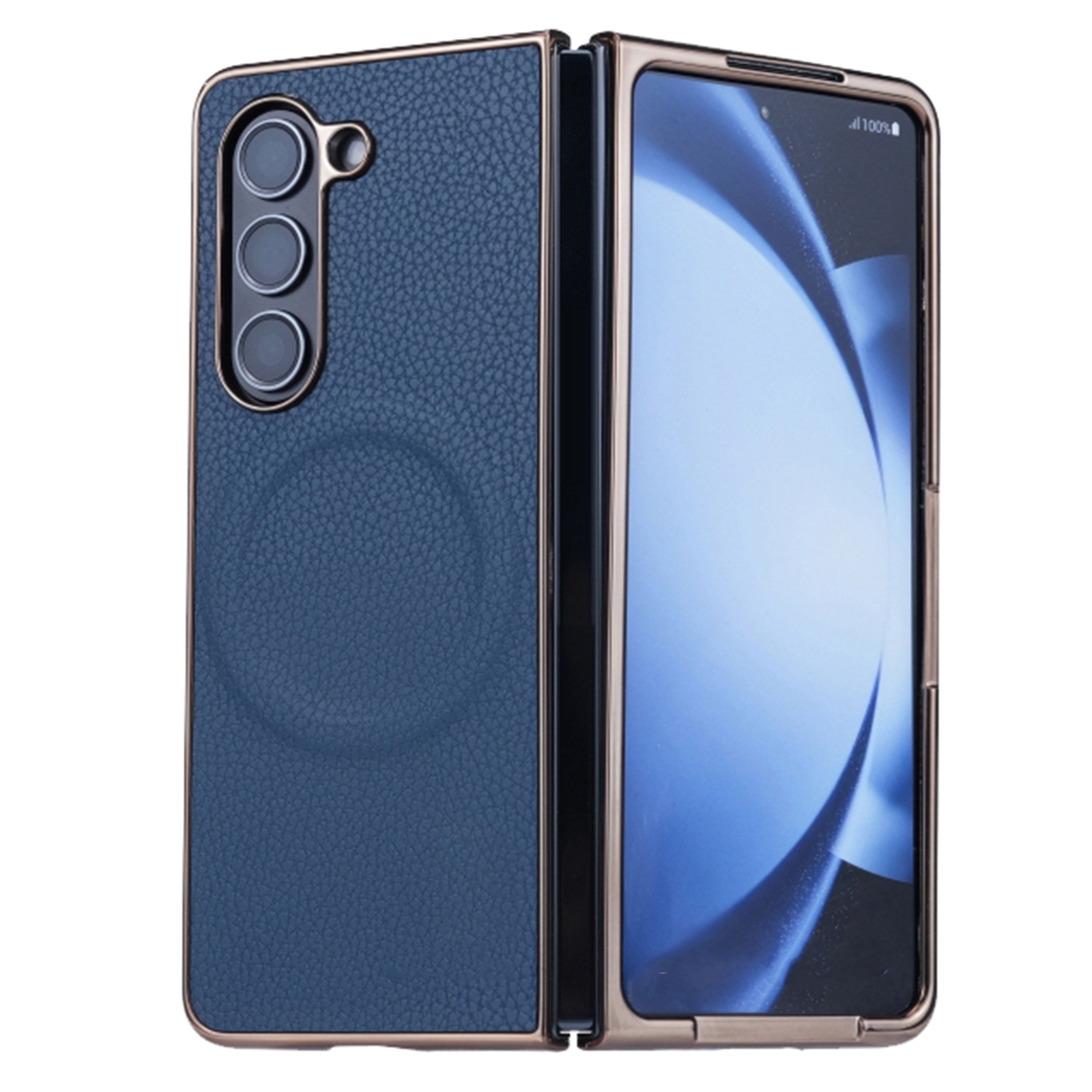 For Samsung Galaxy Z Fold6 Three Parts MagSafe Litchi Texture Fold Phone Case(Blue) For Samsung Galaxy Z Fold6 Three Parts MagSafe Litchi Texture Fold Phone Case(Blue)