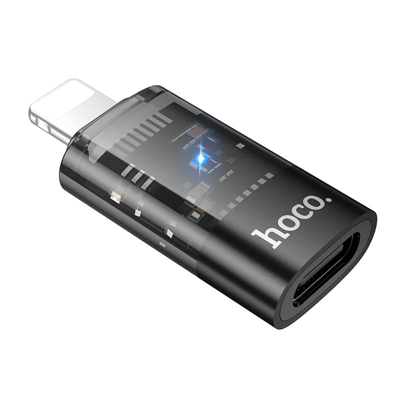 hoco UA36A 8 Pin Male to USB-C / Type-C Female OTG Transparent Adapter(Black)