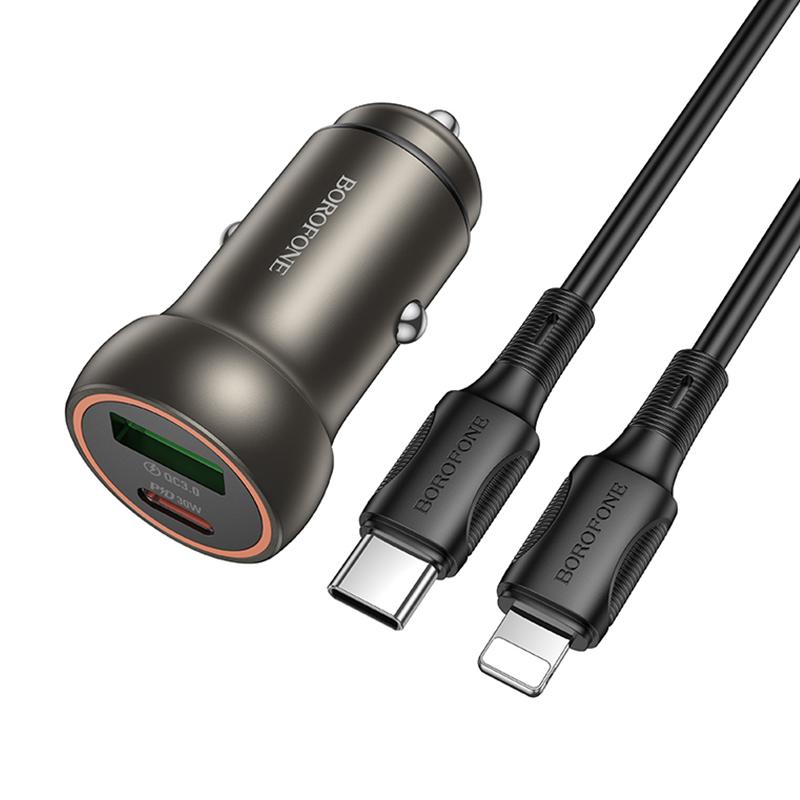 BOROFONE BZ32A Fresh PD30W Type-C and QC3.0 USB Car Charger Set with 1m 8 Pin Cable(Gold) BOROFONE BZ32A Fresh PD30W Type-C and QC3.0 USB Car Charger Set with 1m 8 Pin Cable(Gold)