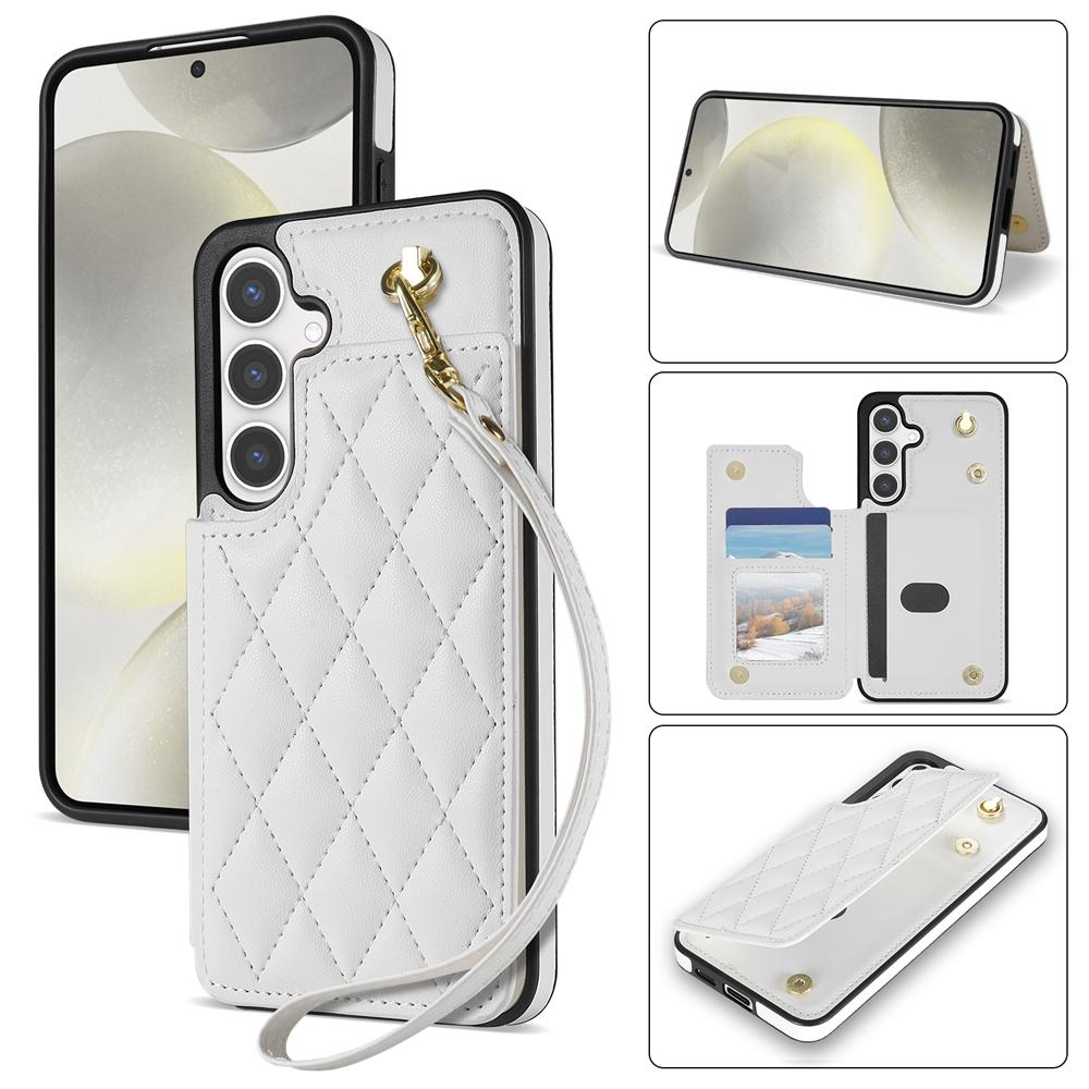 For Samsung Galaxy S25 5G Rhombic Dual Buckle Card Slots Phone Case with Lanyard(White) For Samsung Galaxy S25 5G Rhombic Dual Buckle Card Slots Phone Case with Lanyard(White)