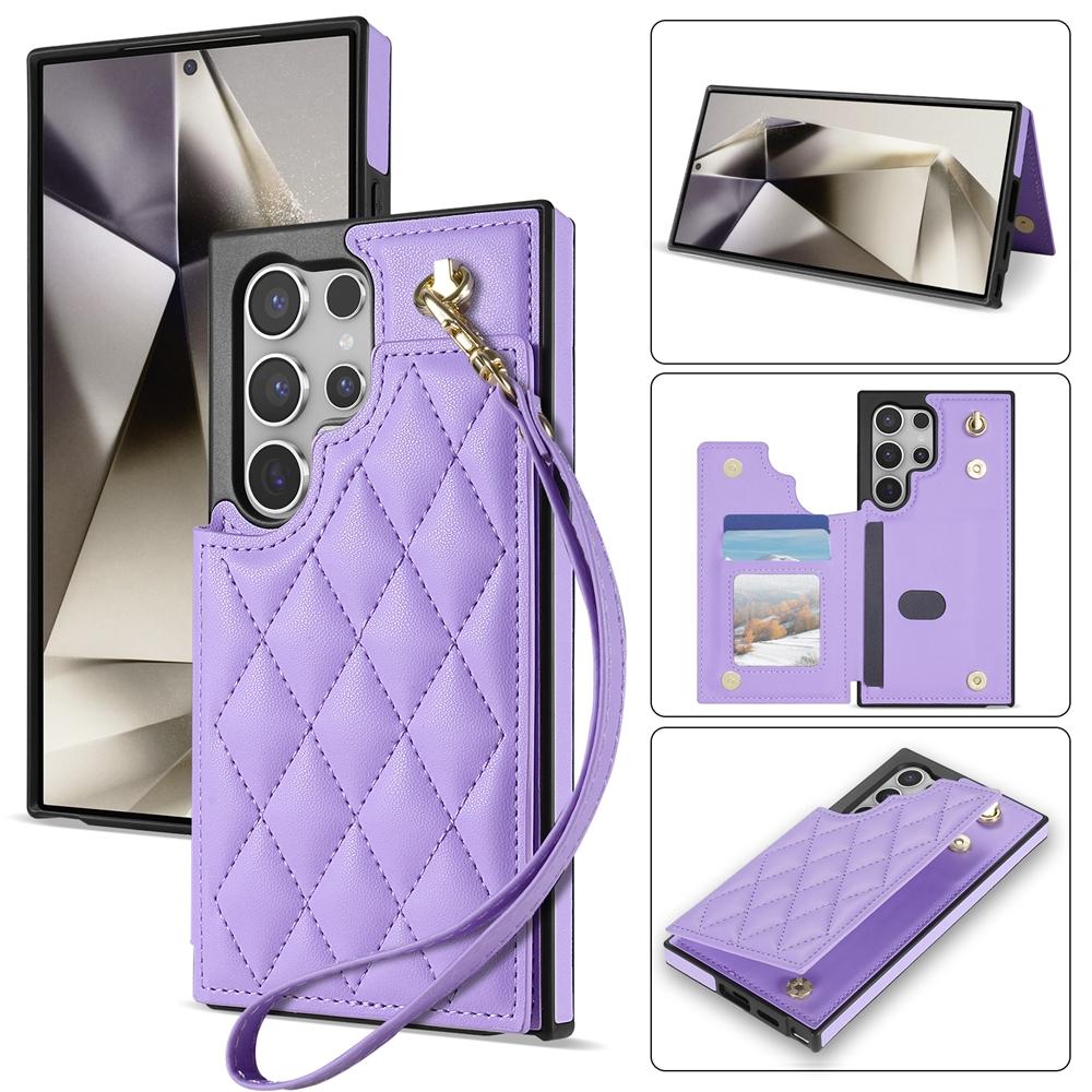For Samsung Galaxy S24 Ultra 5G Rhombic Dual Buckle Card Slots Phone Case with Lanyard(Purple) For Samsung Galaxy S24 Ultra 5G Rhombic Dual Buckle Card Slots Phone Case with Lanyard(Purple)