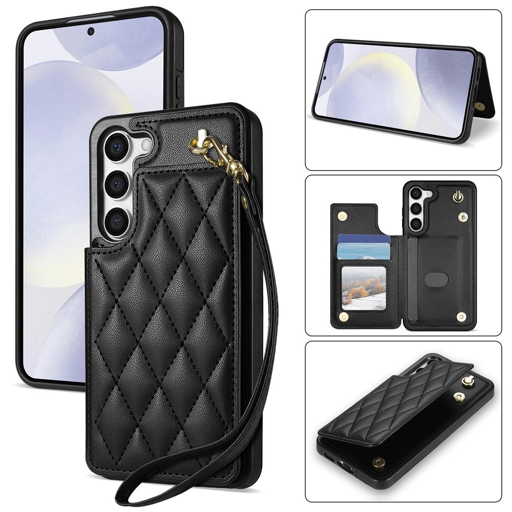 For Samsung Galaxy S23+ 5G Rhombic Dual Buckle Card Slots Phone Case with Lanyard(Black) For Samsung Galaxy S23+ 5G Rhombic Dual Buckle Card Slots Phone Case with Lanyard(Black)