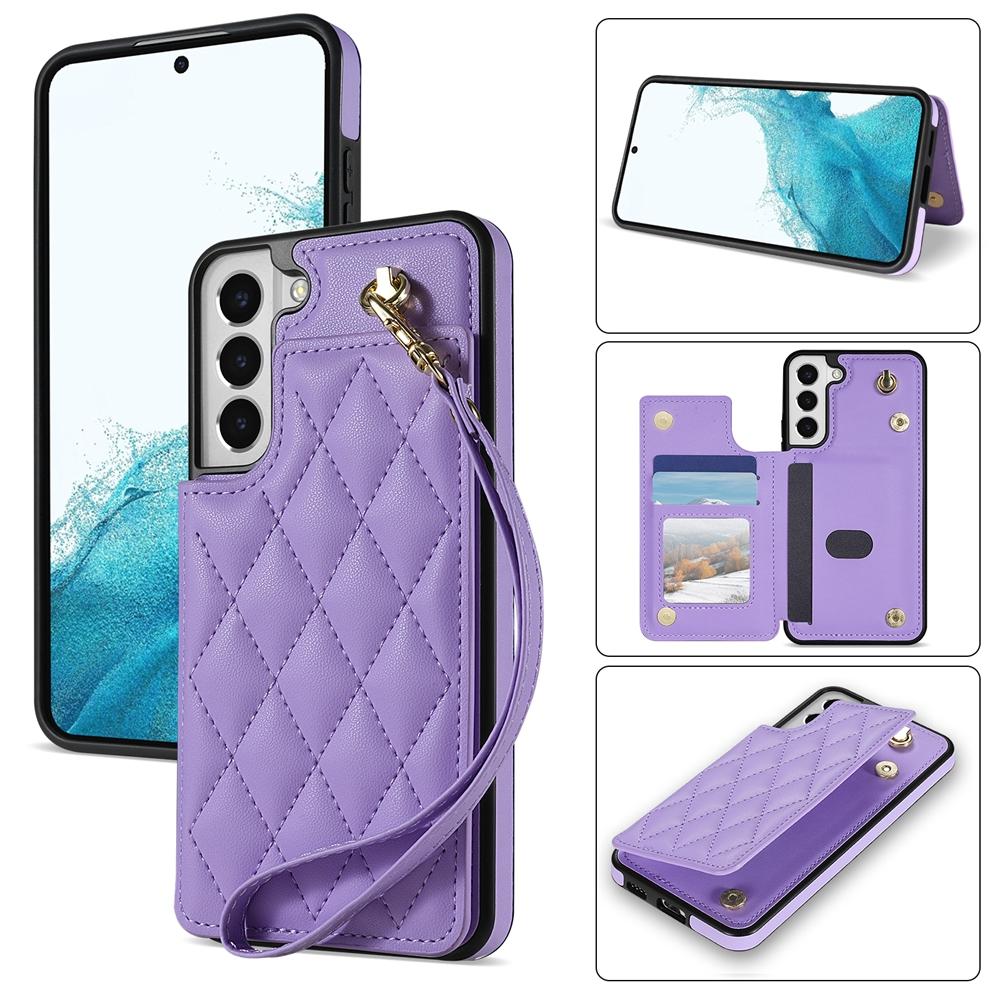 For Samsung Galaxy S21 5G Rhombic Dual Buckle Card Slots Phone Case with Lanyard(Purple) For Samsung Galaxy S21 5G Rhombic Dual Buckle Card Slots Phone Case with Lanyard(Purple)