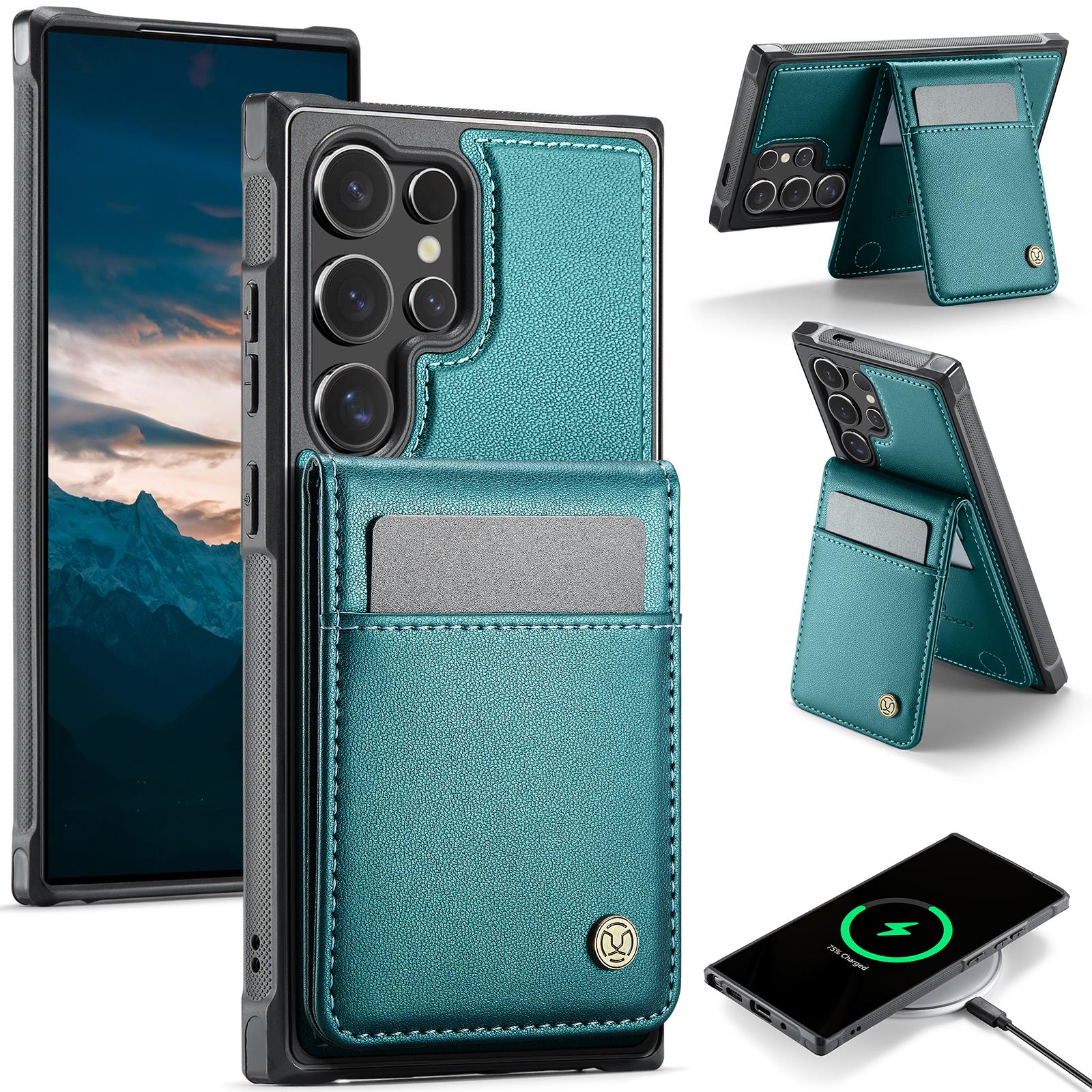 For Samsung Galaxy S23 Ultra 5G JEEHOOD J06 British Style RFID MagSafe Card Bag PU Phone Case(Green) For Samsung Galaxy S23 Ultra 5G JEEHOOD J06 British Style RFID MagSafe Card Bag PU Phone Case(Green)