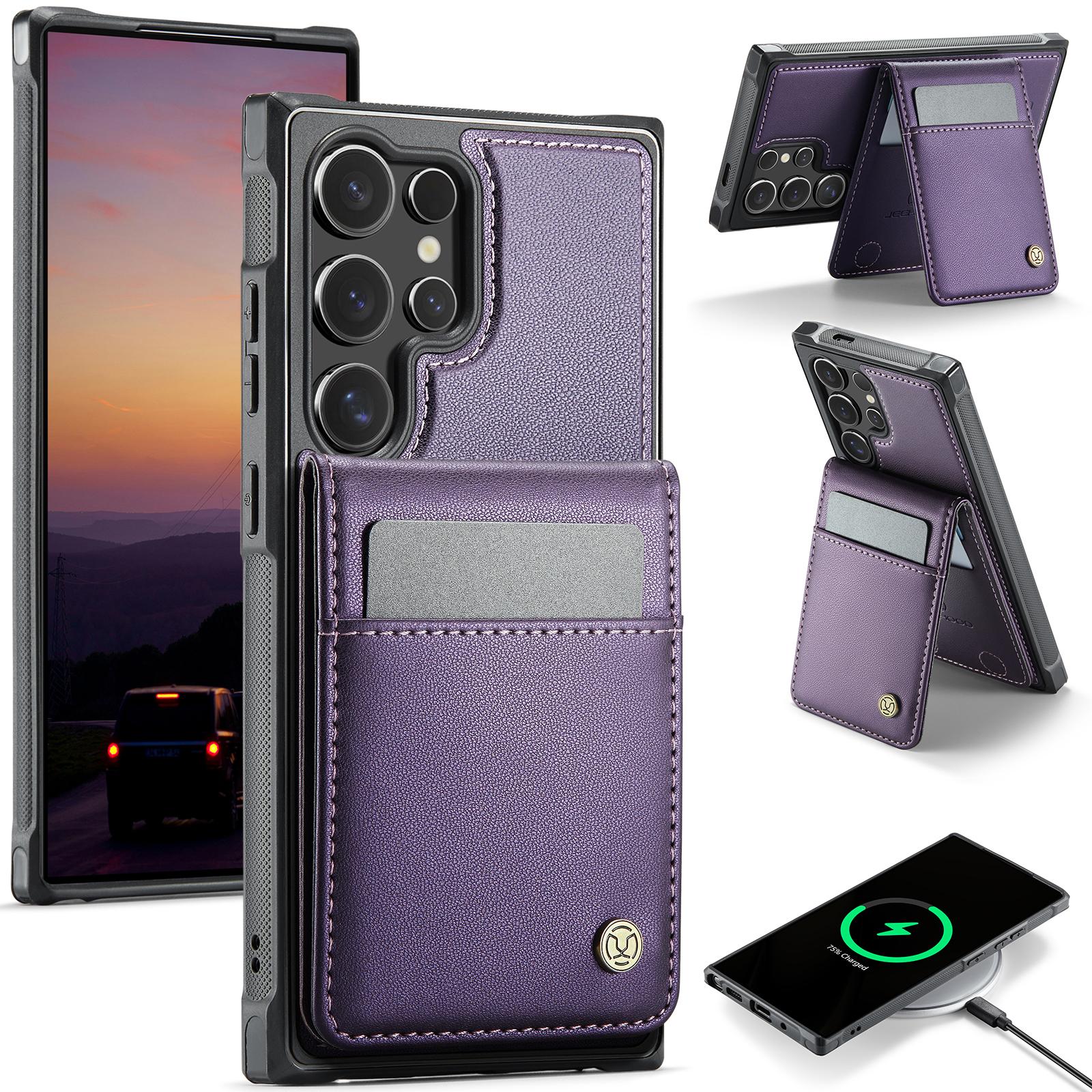 For Samsung Galaxy S24 Ultra 5G JEEHOOD J06 British Style RFID MagSafe Card Bag PU Phone Case(Purple) For Samsung Galaxy S24 Ultra 5G JEEHOOD J06 British Style RFID MagSafe Card Bag PU Phone Case(Purple)