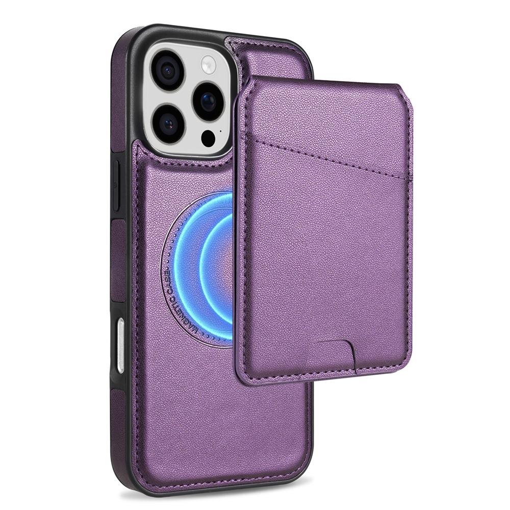 For iPhone 16 Pro Skin Feel Detachable Card Bag Magsafe Phone Case(Purple) For iPhone 16 Pro Skin Feel Detachable Card Bag Magsafe Phone Case(Purple)