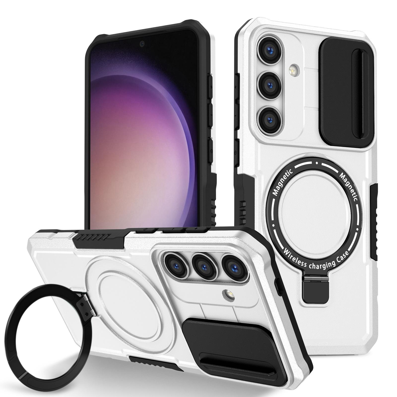 For Samsung Galaxy S24 FE 5G Sliding Camshield MagSafe Holder TPU Hybrid PC Phone Case(Black White) For Samsung Galaxy S24 FE 5G Sliding Camshield MagSafe Holder TPU Hybrid PC Phone Case(Black White)