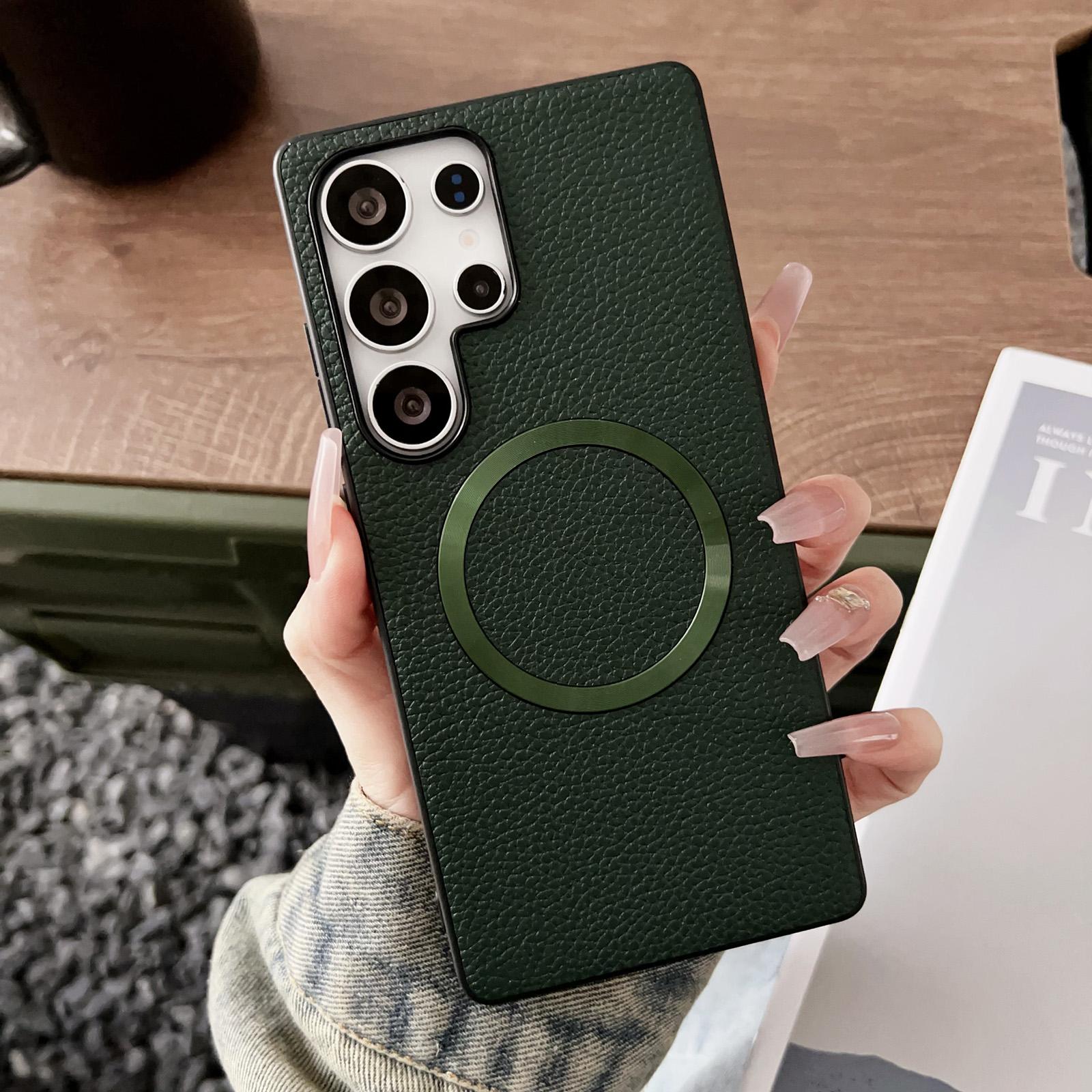 For Samsung Galaxy S25 Ultra 5G CD Magsafe Magnetic Litchi Texture Phone Case(Green) For Samsung Galaxy S25 Ultra 5G CD Magsafe Magnetic Litchi Texture Phone Case(Green)