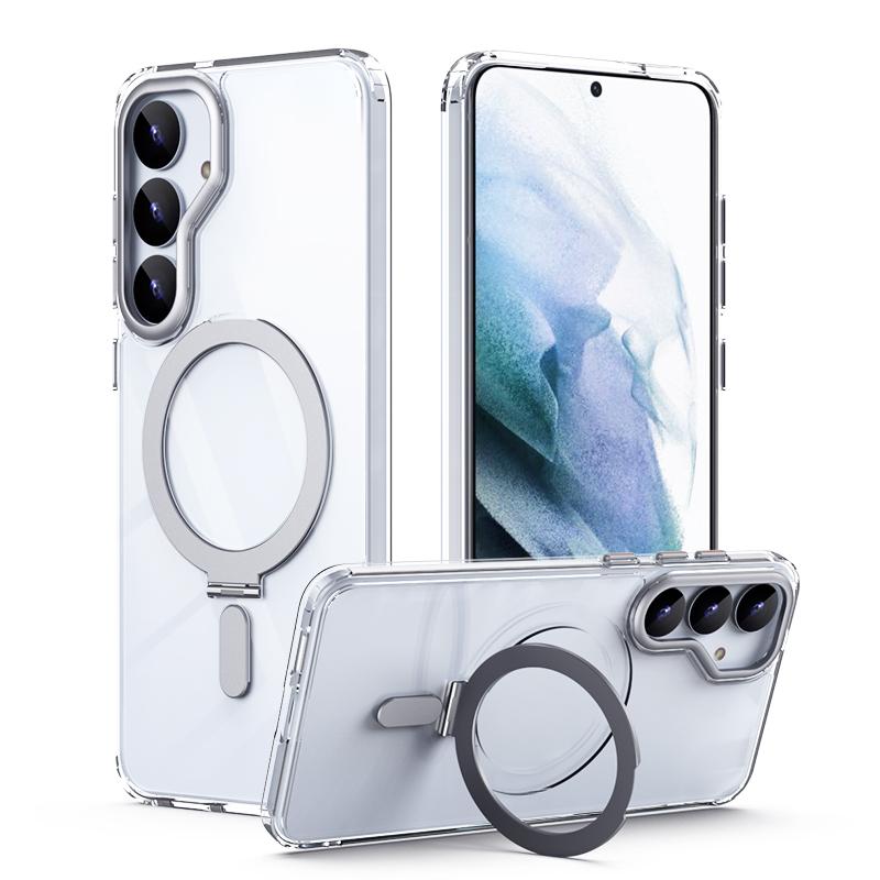 For Samsung Galaxy S25+ 5G MagSafe Airbag Shockproof Frosted Phone Case with Fold Holder(Silver) For Samsung Galaxy S25+ 5G MagSafe Airbag Shockproof Frosted Phone Case with Fold Holder(Silver)