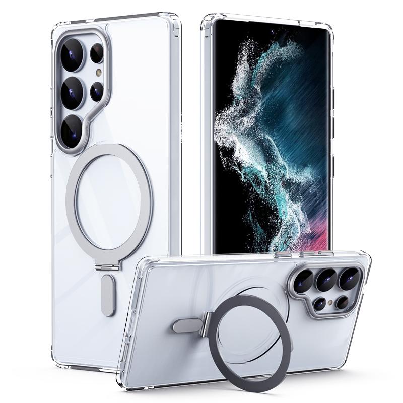For Samsung Galaxy S25 Ultra 5G MagSafe Airbag Shockproof Frosted Phone Case with Fold Holder(Silver) For Samsung Galaxy S25 Ultra 5G MagSafe Airbag Shockproof Frosted Phone Case with Fold Holder(Silver)