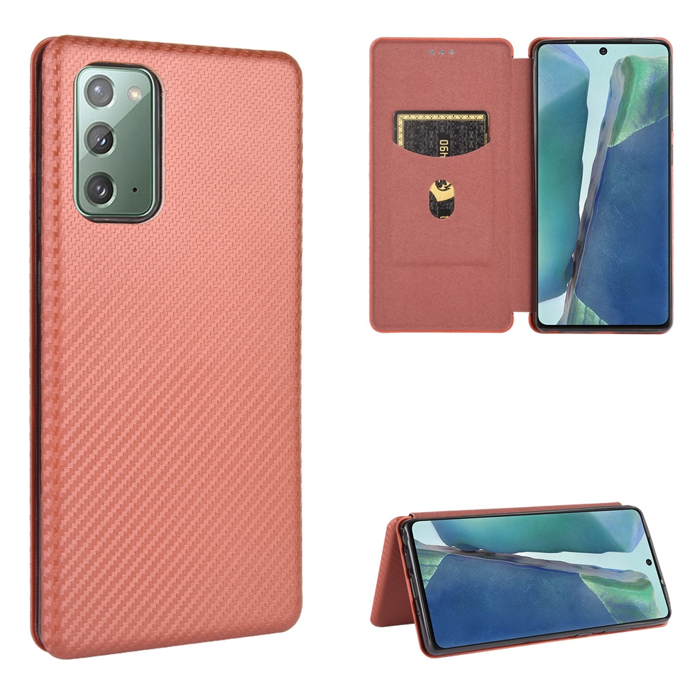 For Samsung Galaxy Note20 Carbon Fiber Texture Horizontal Flip TPU + PC + PU Leather Case with Card Slot(Brown) For Samsung Galaxy Note20 Carbon Fiber Texture Horizontal Flip TPU + PC + PU Leather Case with Card Slot(Brown)