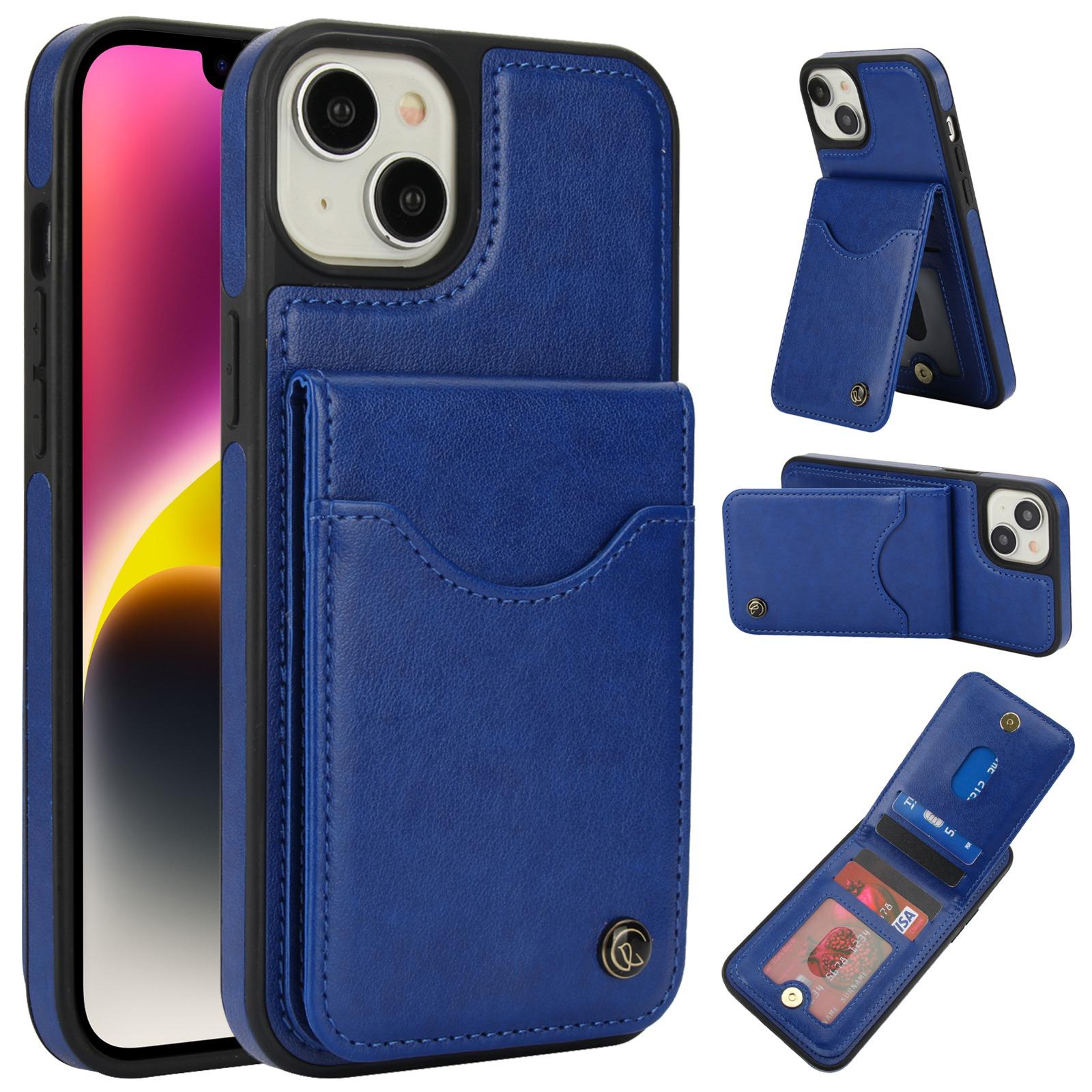 For iPhone 14 / 13 AwQuer Vertical Flip Card Bag Holder Leather Phone Case(Blue) For iPhone 14 / 13 AwQuer Vertical Flip Card Bag Holder Leather Phone Case(Blue)