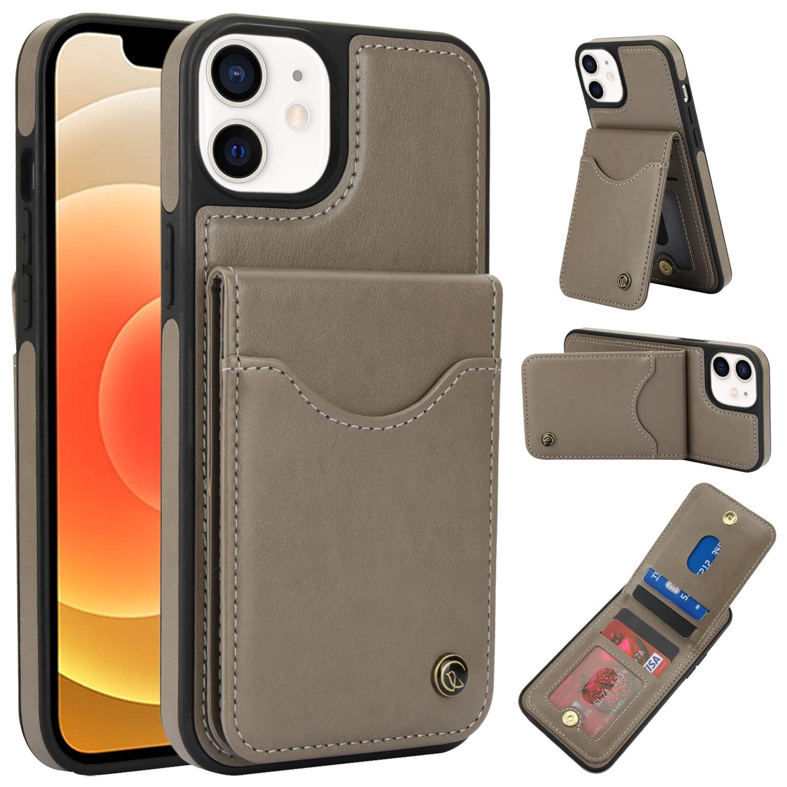 For iPhone 12 / 12 Pro AwQuer Vertical Flip Card Bag Holder Leather Phone Case(Grey) For iPhone 12 / 12 Pro AwQuer Vertical Flip Card Bag Holder Leather Phone Case(Grey)