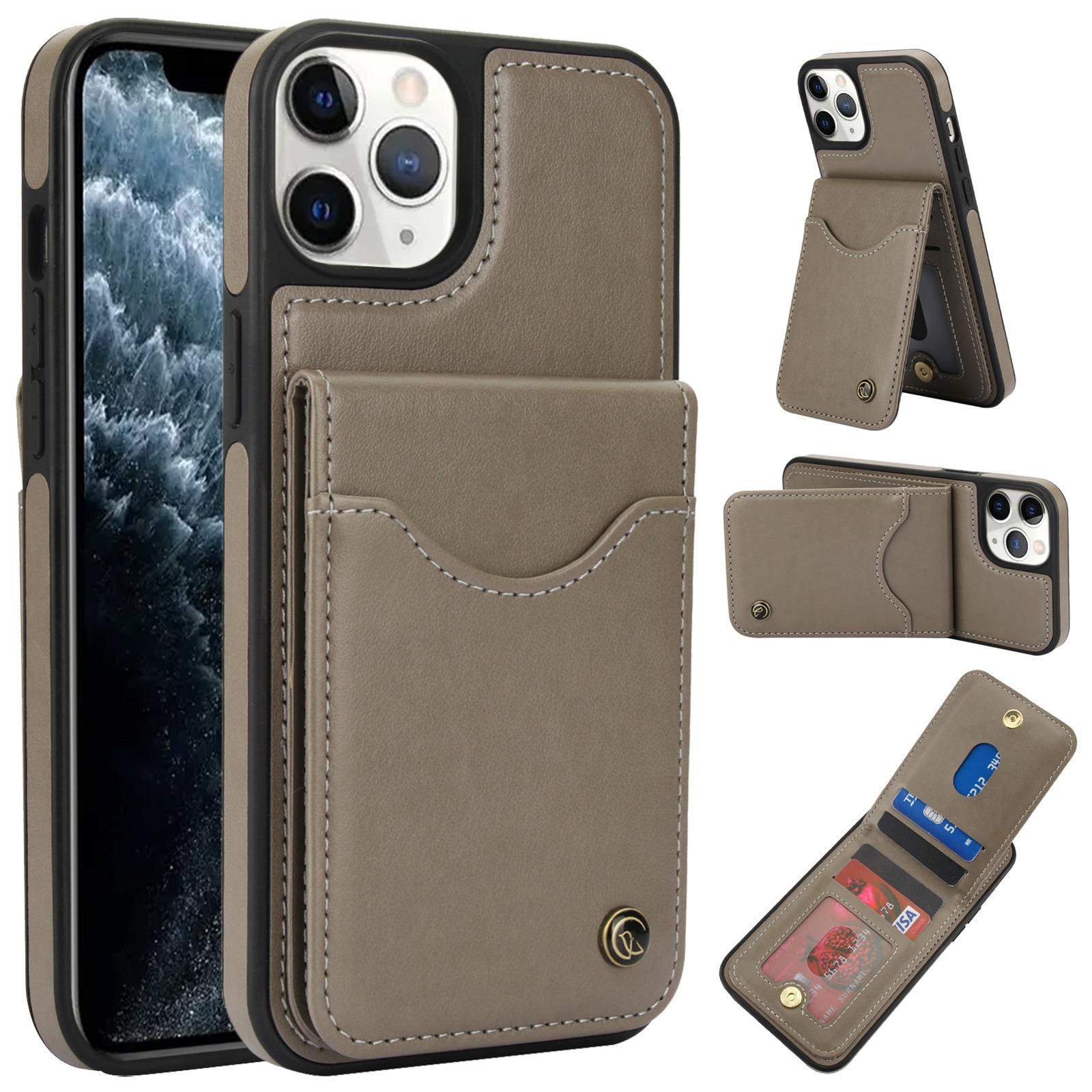 For iPhone 11 Pro AwQuer Vertical Flip Card Bag Holder Leather Phone Case(Grey) For iPhone 11 Pro AwQuer Vertical Flip Card Bag Holder Leather Phone Case(Grey)