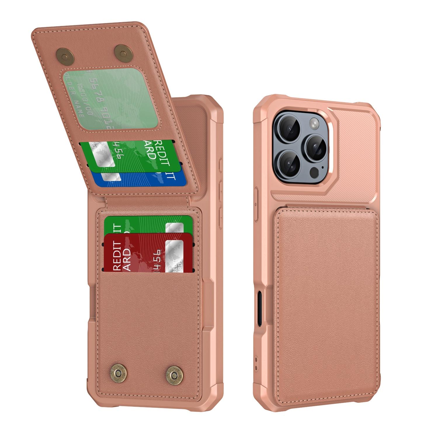 For iPhone 16 Pro Vertical Flip Card Bag Holder Leather Phone Case(Rose Gold) For iPhone 16 Pro Vertical Flip Card Bag Holder Leather Phone Case(Rose Gold)