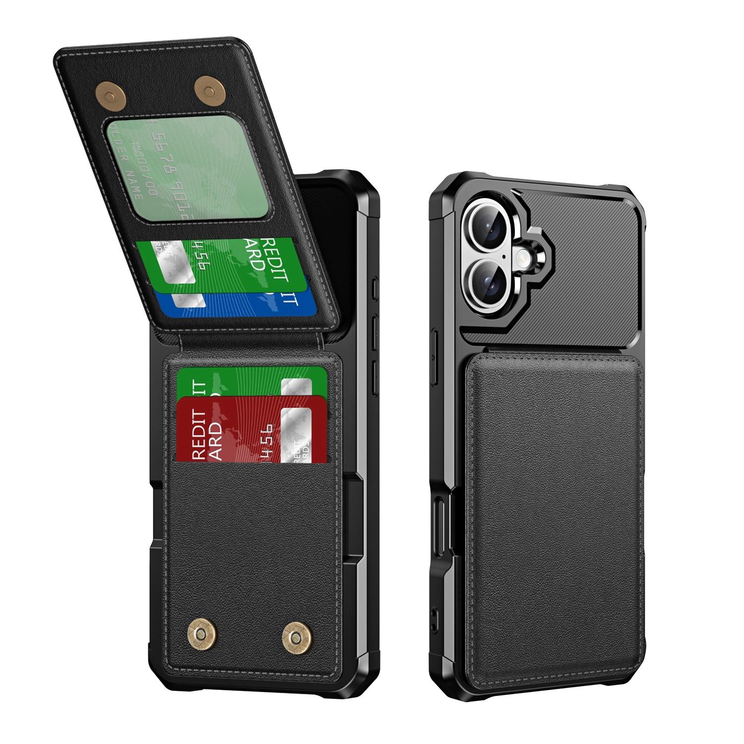 For iPhone 16 Plus Vertical Flip Card Bag Holder Leather Phone Case(Black) For iPhone 16 Plus Vertical Flip Card Bag Holder Leather Phone Case(Black)