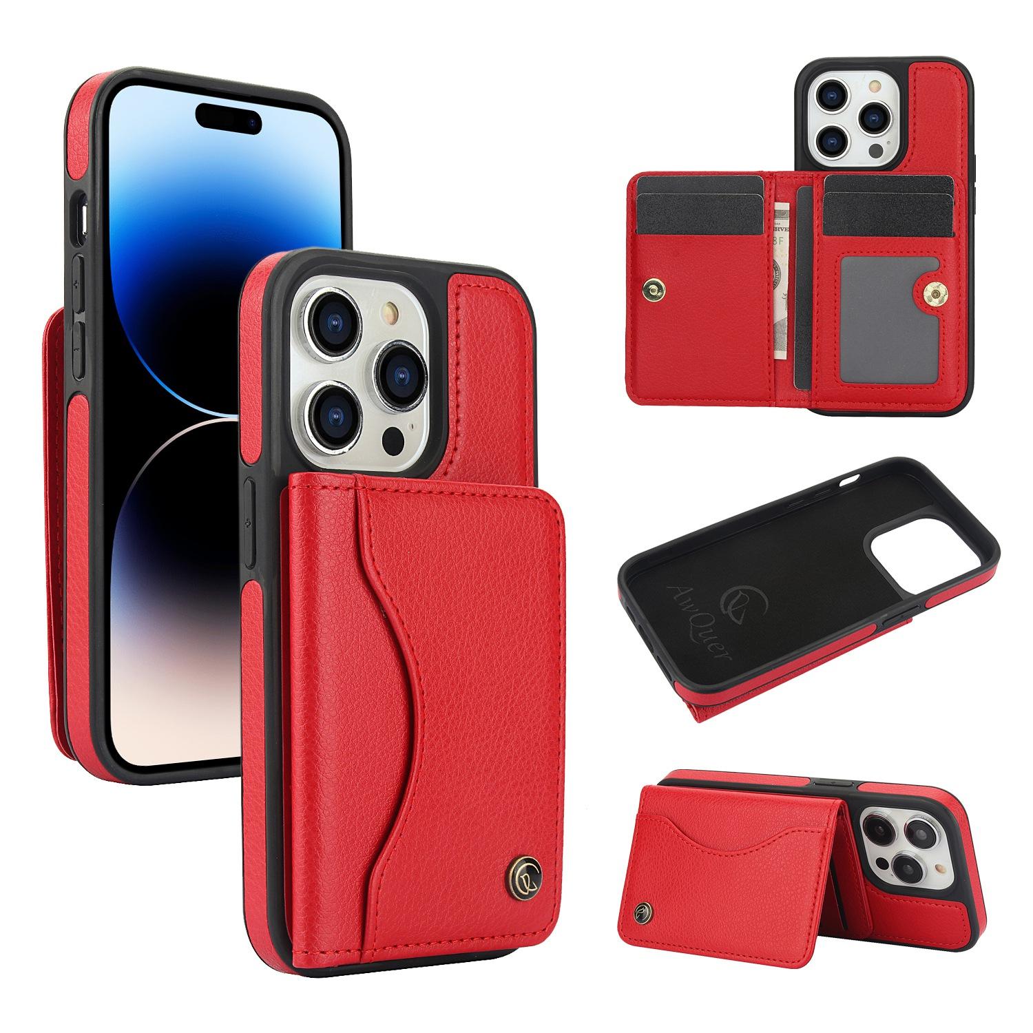 For iPhone 14 Pro AwQuer Horizontal Flip Card Bag Holder Leather Phone Case(Red) For iPhone 14 Pro AwQuer Horizontal Flip Card Bag Holder Leather Phone Case(Red)