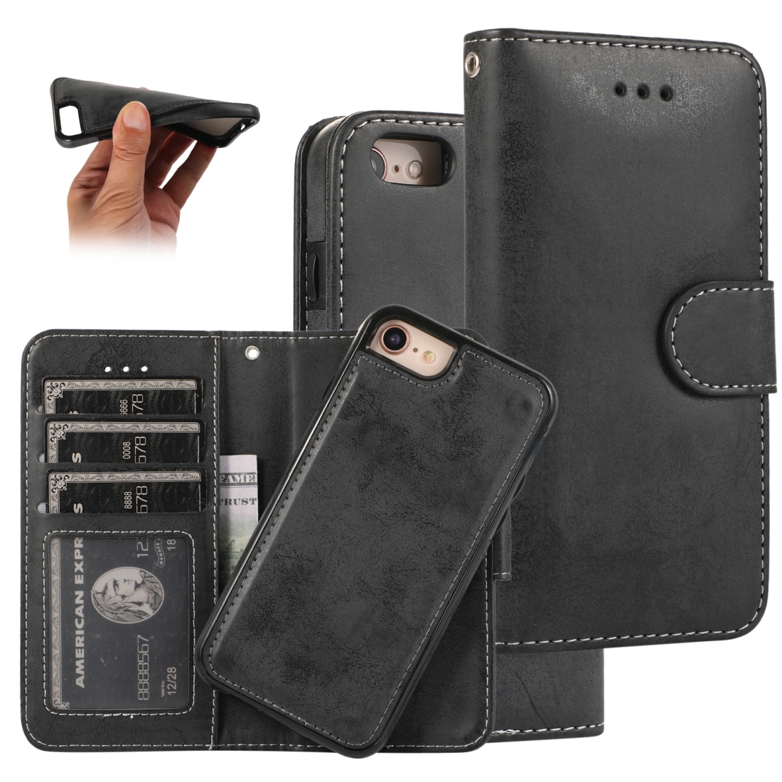 For iPhone SE 2022 / SE 2020 / 8 / 7 KLT888-2 Retro 2 in 1 Detachable Magnetic Horizontal Flip TPU + PU Leather Case with Holder & Card Slots & Photo Frame & Wallet(Black) For iPhone SE 2022 / SE 2020 / 8 / 7 KLT888-2 Retro 2 in 1 Detachable Magnetic Horizontal Flip TPU + PU Leather Case with Holder & Card Slots & Photo Frame & Wallet(Black)