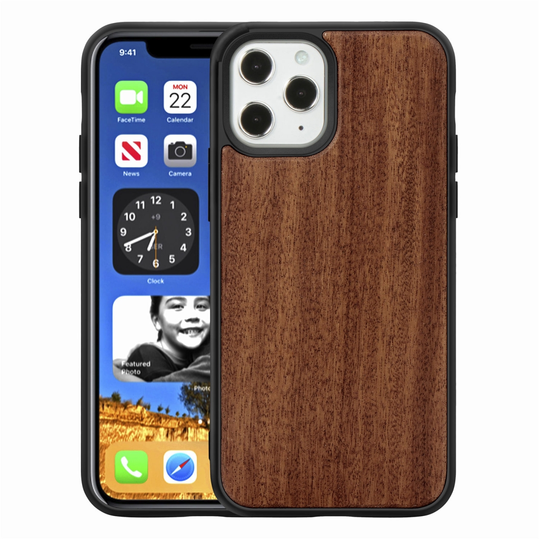 For iPhone 12 Pro Max Wood Veneer + TPU Shockproof Case(Rosewood)