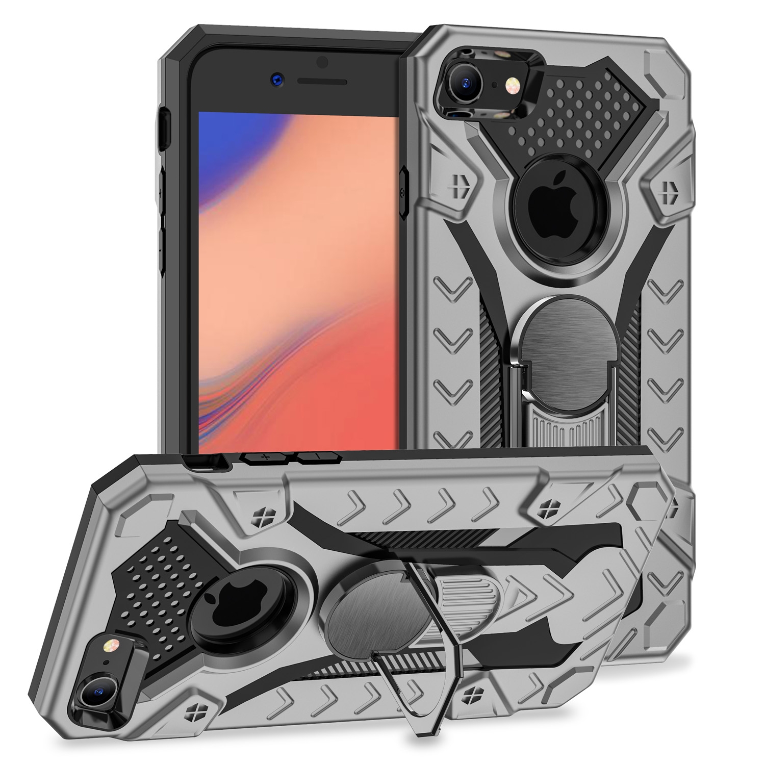 For iPhone SE 2022 / SE 2020 / 8 / 7 Armor Knight Series 2 in 1 PC + TPU Protective Case with Ring Holder(Grey) For iPhone SE 2022 / SE 2020 / 8 / 7 Armor Knight Series 2 in 1 PC + TPU Protective Case with Ring Holder(Grey)