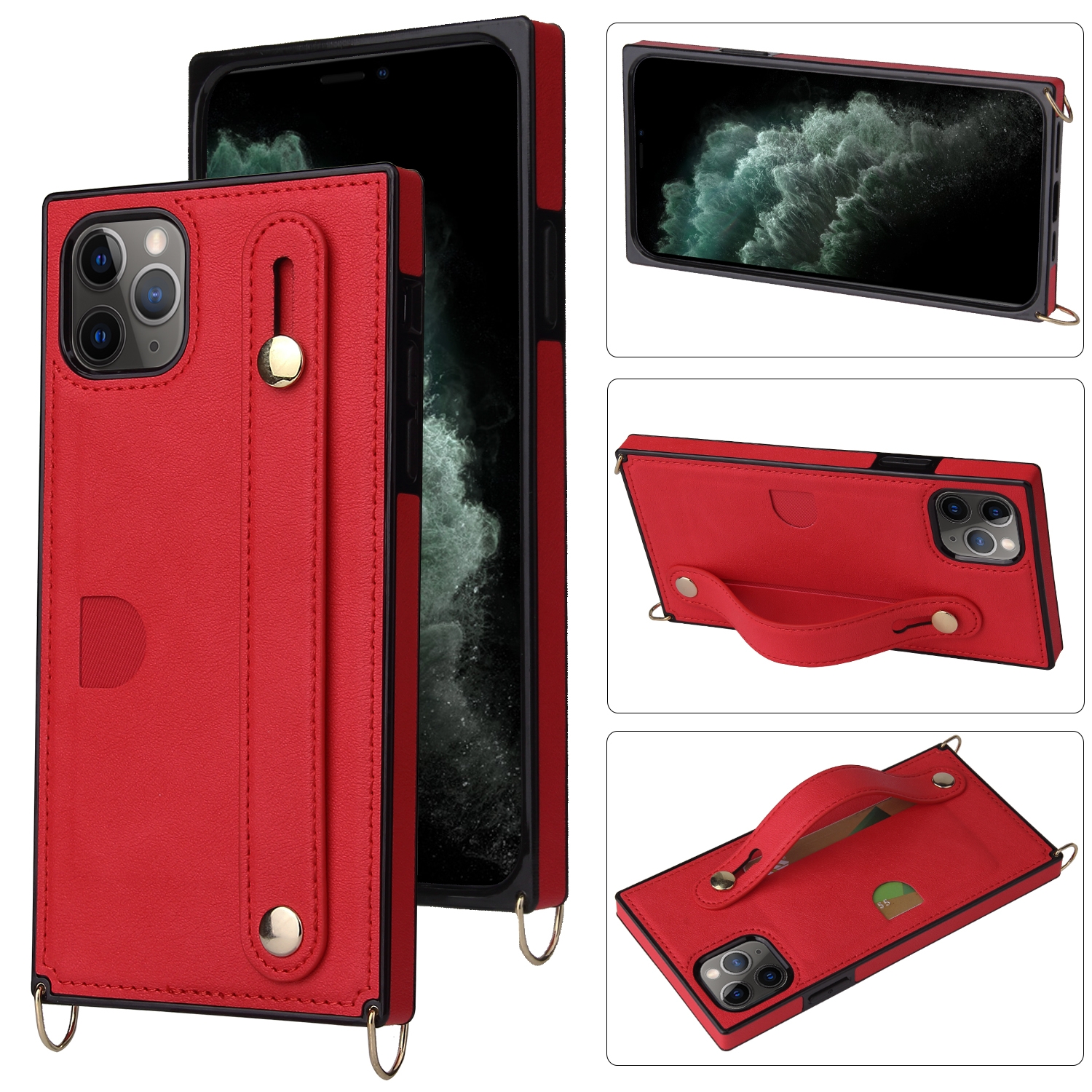For iPhone 11 Pro Wrist Strap PU+TPU Shockproof Protective Case with Crossbody Lanyard & Holder & Card Slot(Red) For iPhone 11 Pro Wrist Strap PU+TPU Shockproof Protective Case with Crossbody Lanyard & Holder & Card Slot(Red)