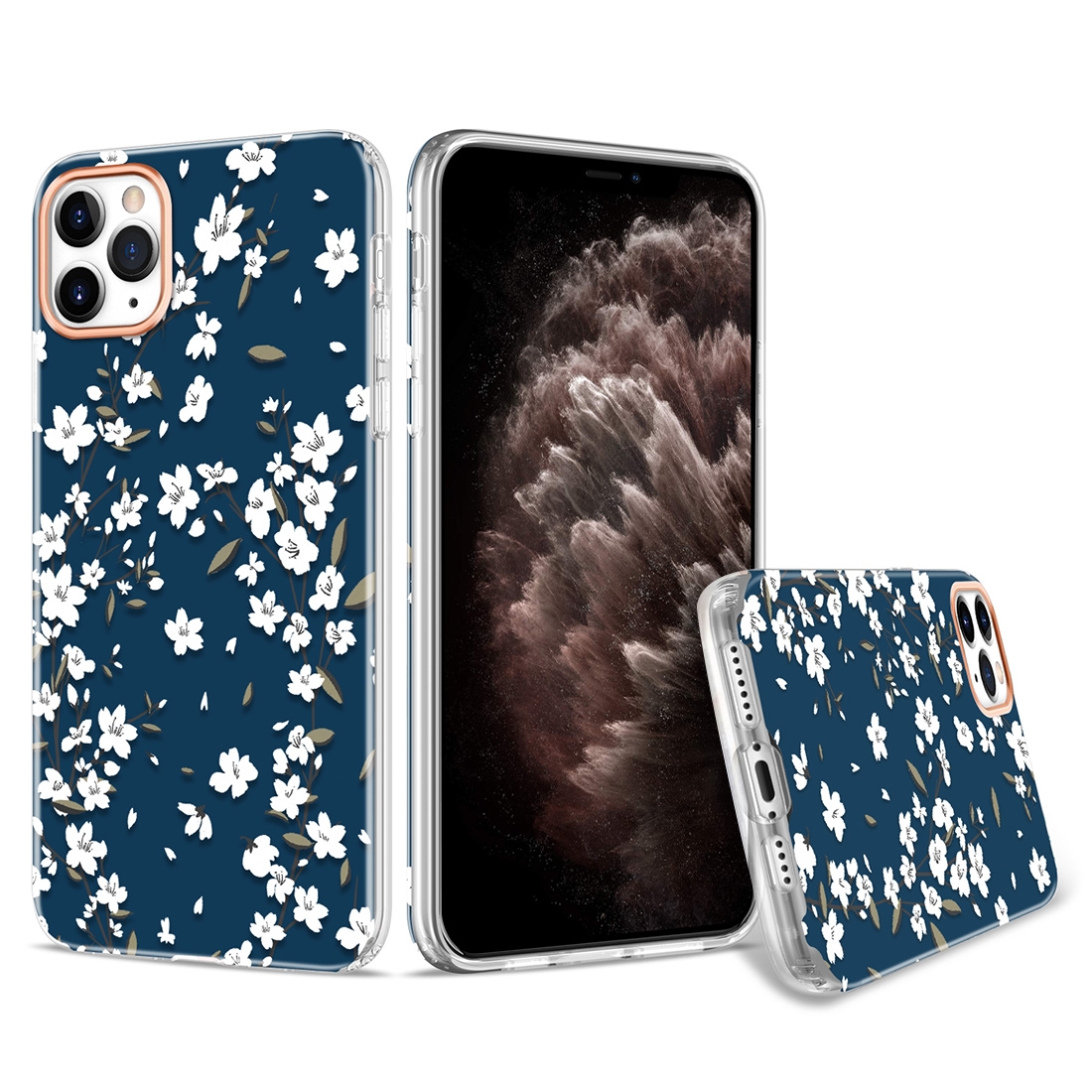 For iPhone 11 Pro Max 3D Cherry Blossom Painted TPU Protective Case(Blue) For iPhone 11 Pro Max 3D Cherry Blossom Painted TPU Protective Case(Blue)