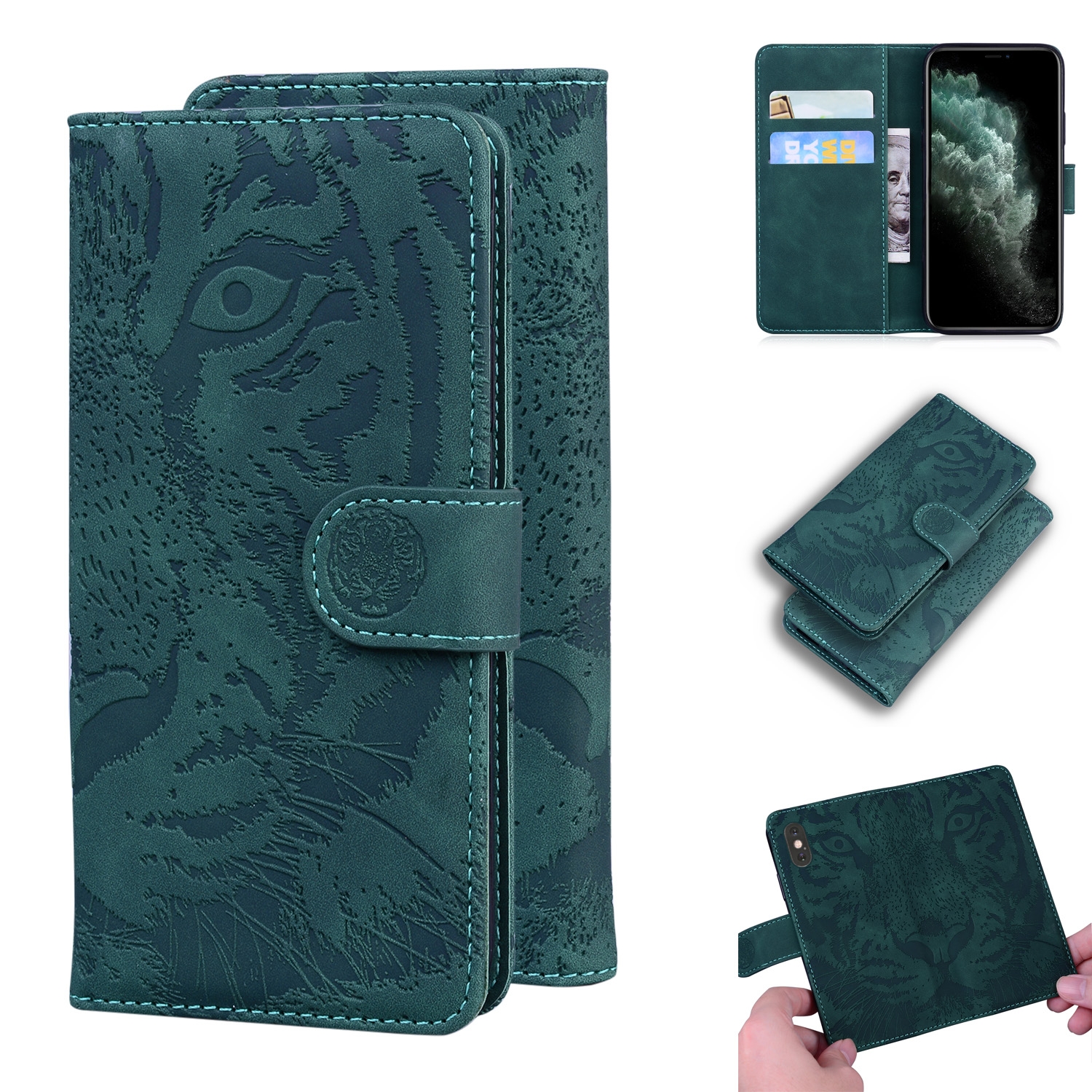 For iPhone 11 Pro Max Tiger Embossing Pattern Horizontal Flip Leather Case with Holder & Card Slots & Wallet(Green) For iPhone 11 Pro Max Tiger Embossing Pattern Horizontal Flip Leather Case with Holder & Card Slots & Wallet(Green)