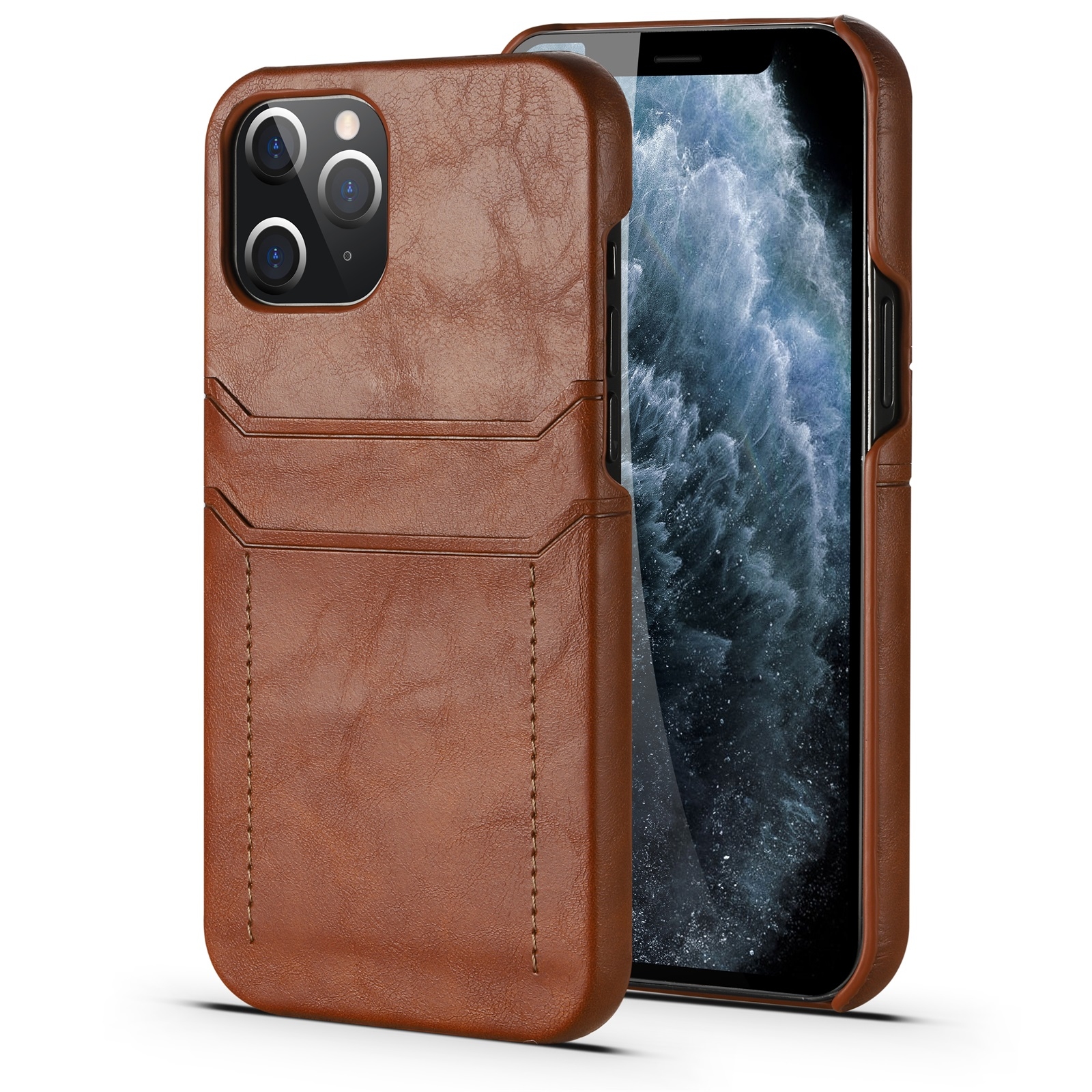 For iPhone 12 / 12 Pro Calf Texture PU + PC Protective Case with Card Slots(Brown) For iPhone 12 / 12 Pro Calf Texture PU + PC Protective Case with Card Slots(Brown)
