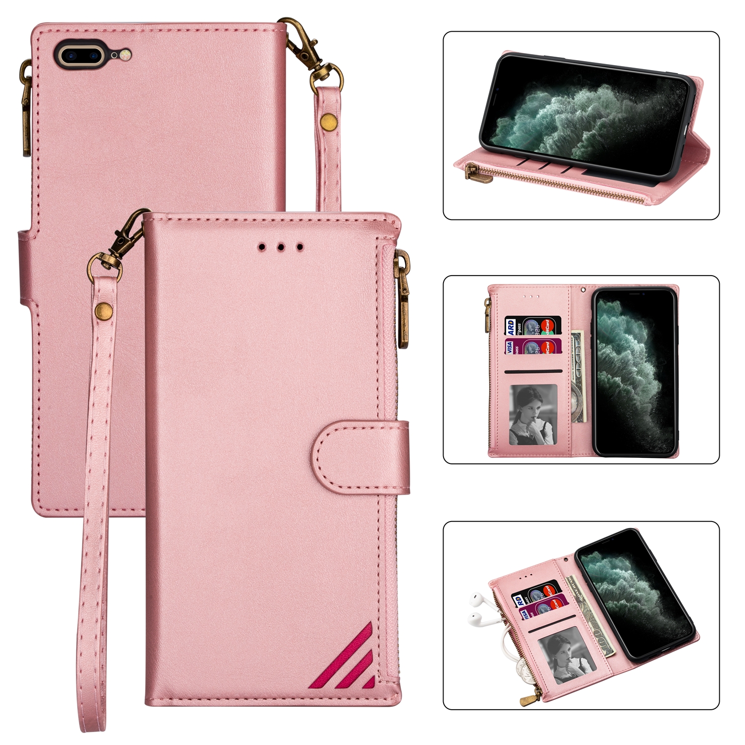 Zipper Multi-card Slots Horizontal Flip PU Leather Case with Holder & Card Slots & Wallet & Lanyard & Photo Frame for iPhone 8 Plus / 7 Plus(Rose Gold) Zipper Multi-card Slots Horizontal Flip PU Leather Case with Holder & Card Slots & Wallet & Lanyard & Photo Frame for iPhone 8 Plus / 7 Plus(Rose Gold)