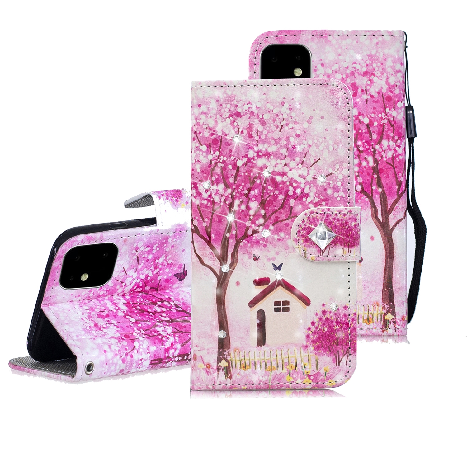 For iPhone 12 mini 3D Diamond Encrusted Painting Pattern Coloured Drawing Horizontal Flip PU Leather Case with Holder & Card Slots & Wallet (Tree House)