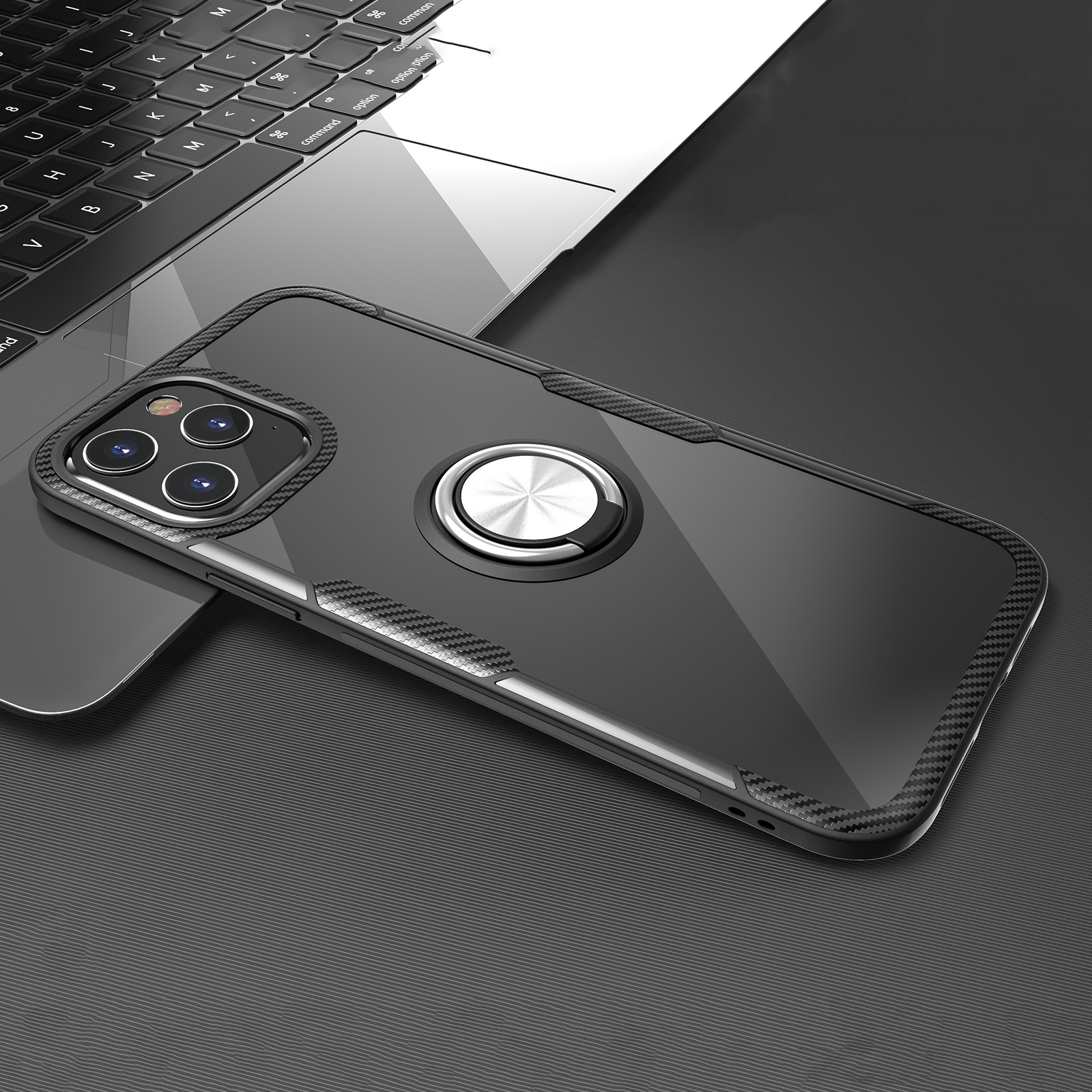 For iPhone 12 Pro Max Shockproof Transparent TPU + Acrylic Protective Case with Ring Holder(Black and Silver) For iPhone 12 Pro Max Shockproof Transparent TPU + Acrylic Protective Case with Ring Holder(Black and Silver)