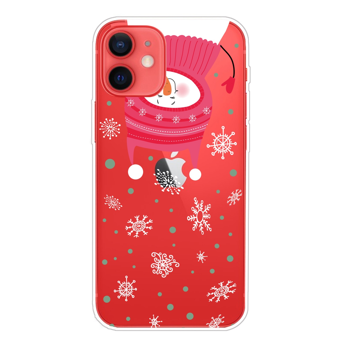 For iPhone 12 mini Trendy Cute Christmas Patterned Case Clear TPU Cover Phone Cases (Hang Snowman)