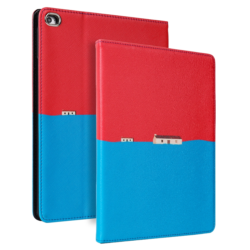 Contrast Color PU Leather Horizontal Flip Leather Case with Holder & Sleep / Wake-up Function For iPad 9.7 (2018) & (2017)(Red Blue)