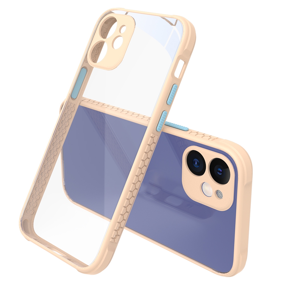For iPhone 12 Tire Side Texture Contrast Button Shockproof PC + TPU Phone Protective Case(Apricot) For iPhone 12 Tire Side Texture Contrast Button Shockproof PC + TPU Phone Protective Case(Apricot)