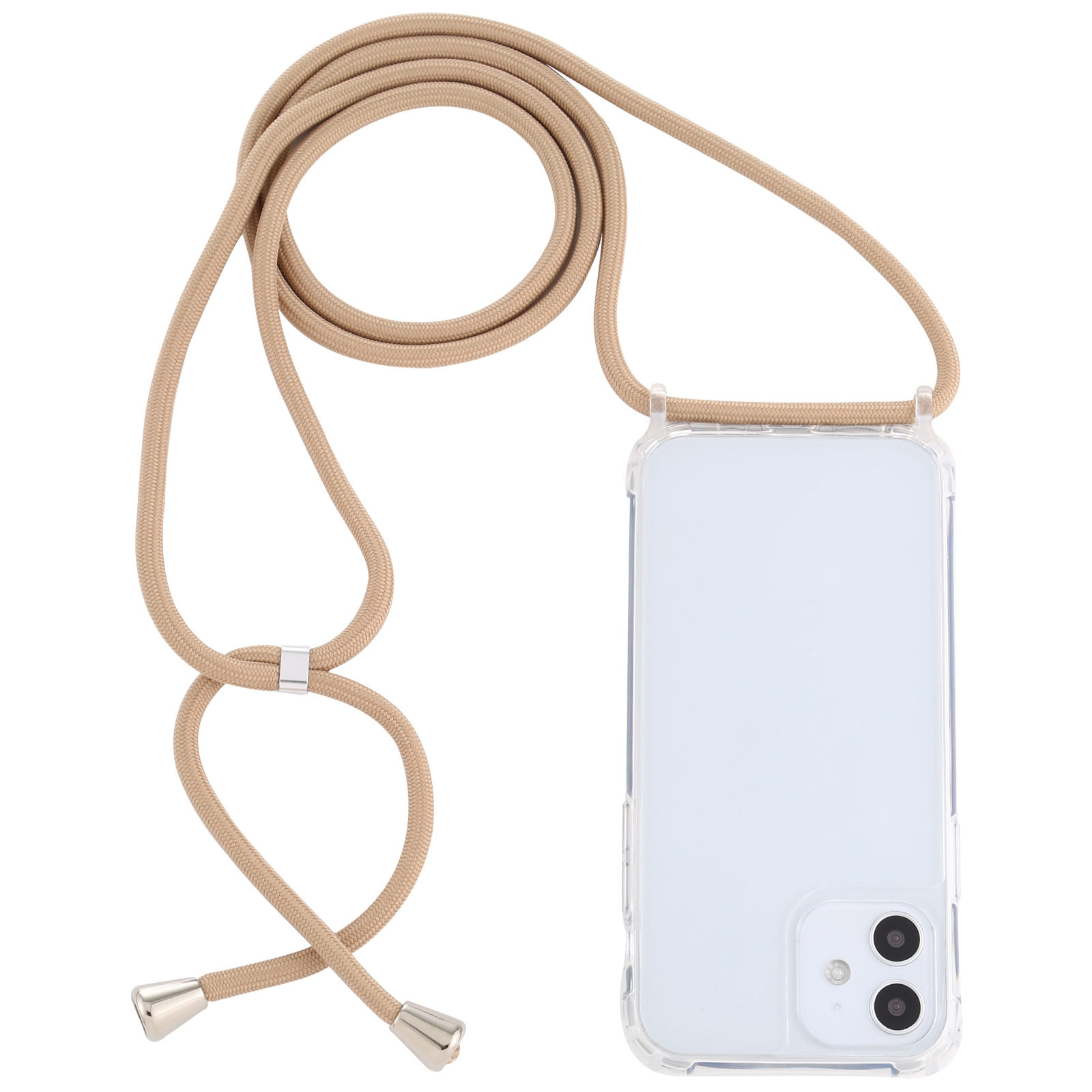 For iPhone 12 mini Transparent Acrylic Airbag Shockproof Phone Protective Case with Lanyard (Camel)