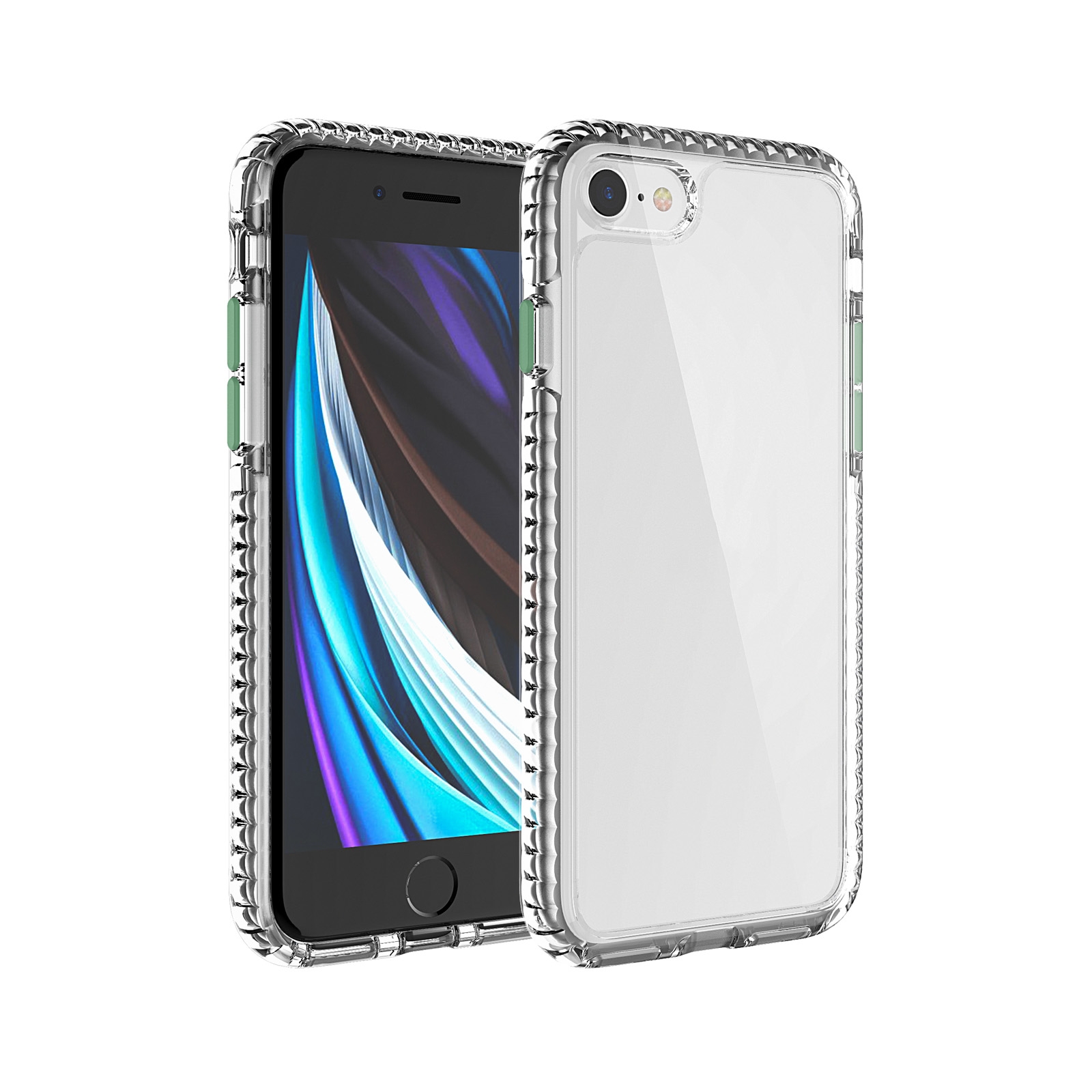 For iPhone 12 mini 2 in 1 Ultra Clear Shockproof PC+ TPU Case with Removable Color Button For iPhone SE 2020 / 8 / 7(Green) For iPhone 12 mini 2 in 1 Ultra Clear Shockproof PC+ TPU Case with Removable Color Button For iPhone SE 2020 / 8 / 7(Green)