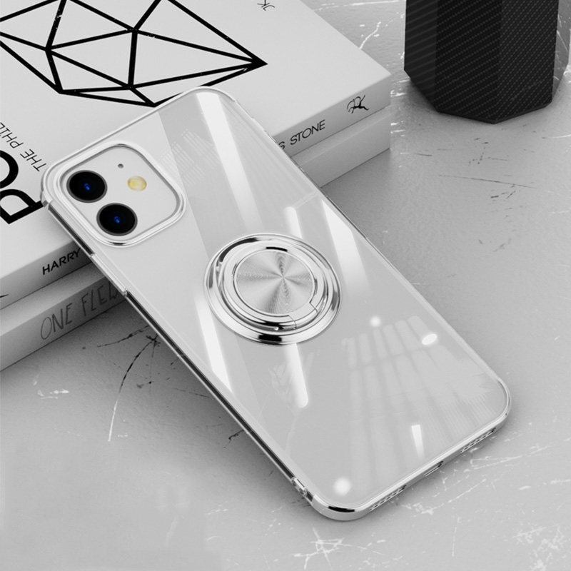 For iPhone 12 / 12 Pro All-inclusive Electroplating Silicone Case with Ring Holder(Silver) For iPhone 12 / 12 Pro All-inclusive Electroplating Silicone Case with Ring Holder(Silver)