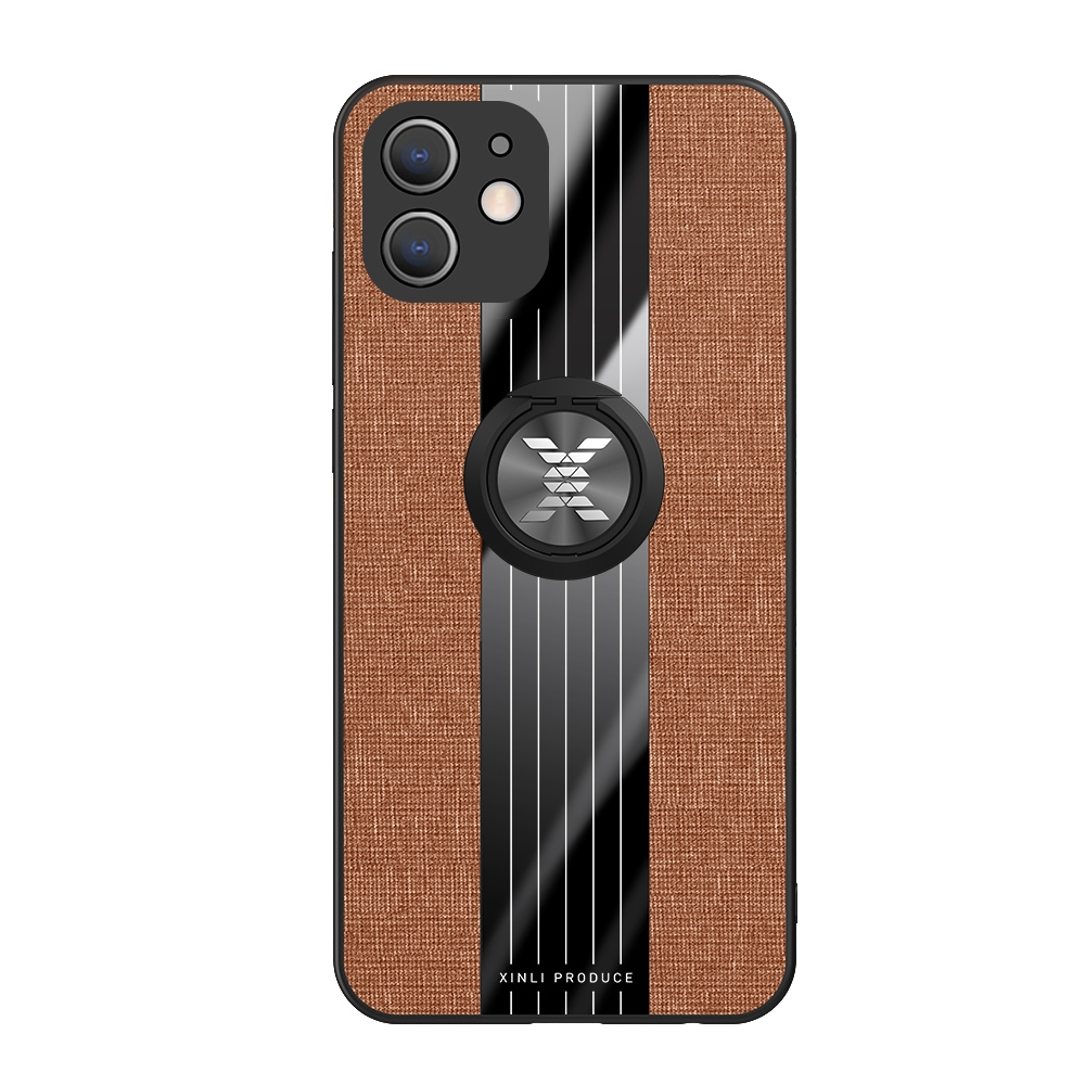 For iPhone 12 mini XINLI Stitching Cloth Textue Shockproof TPU Protective Case with Ring Holder (Brown) For iPhone 12 mini XINLI Stitching Cloth Textue Shockproof TPU Protective Case with Ring Holder (Brown)