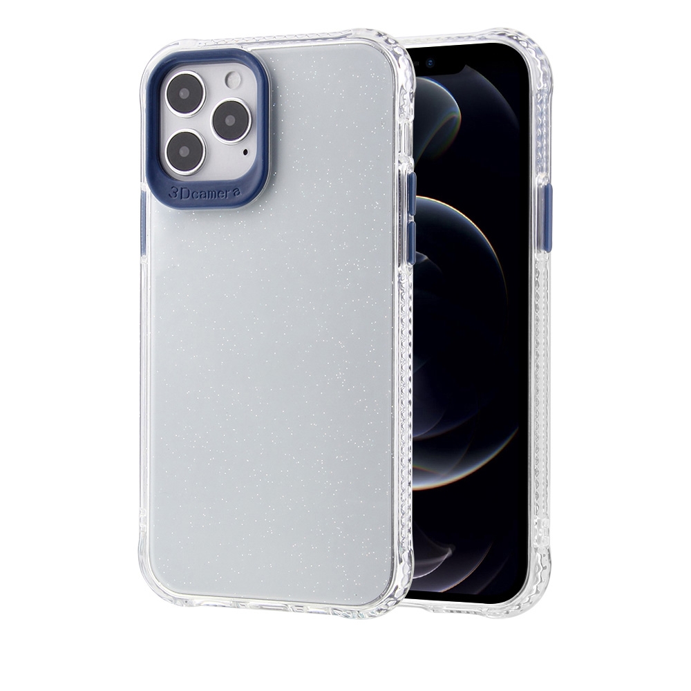 For iPhone 12 mini Transparent Glitter Powder TPU + PC Case with Detachable Buttons (Blue)