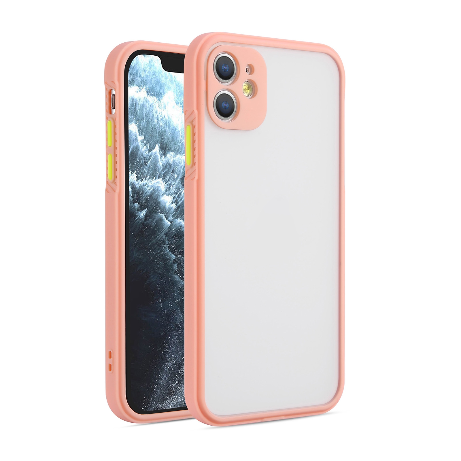 For iPhone 12 Straight Side Skin Feel Frosted PC + TPU Case with Removable Color Button(Cherry Pink) For iPhone 12 Straight Side Skin Feel Frosted PC + TPU Case with Removable Color Button(Cherry Pink)