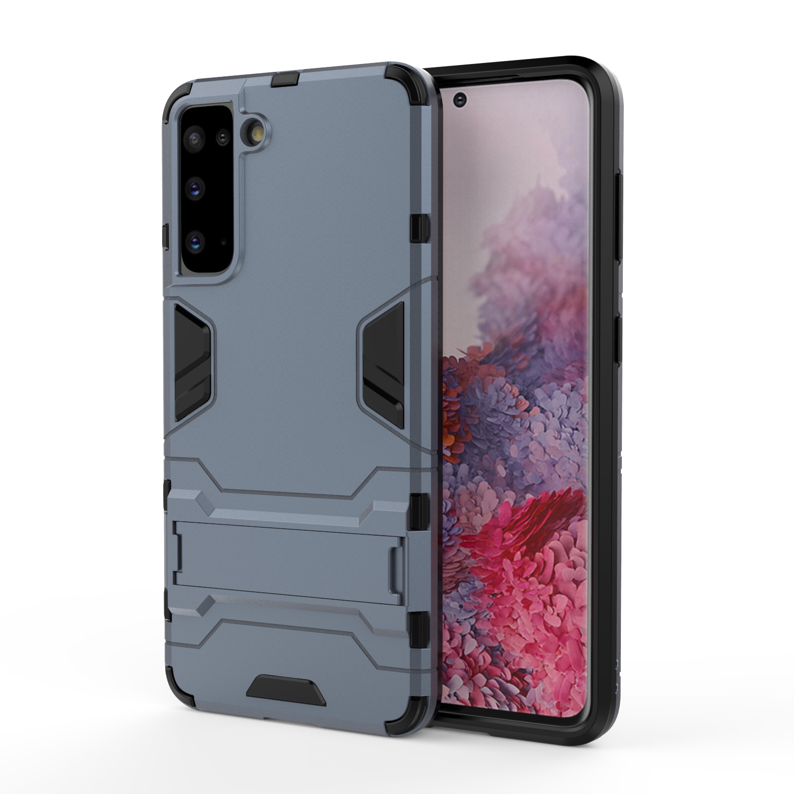 For Samsung Galaxy S21 5G Shockproof PC + TPU Protective Case with Hidden Holder(Navy Blue) For Samsung Galaxy S21 5G Shockproof PC + TPU Protective Case with Hidden Holder(Navy Blue)
