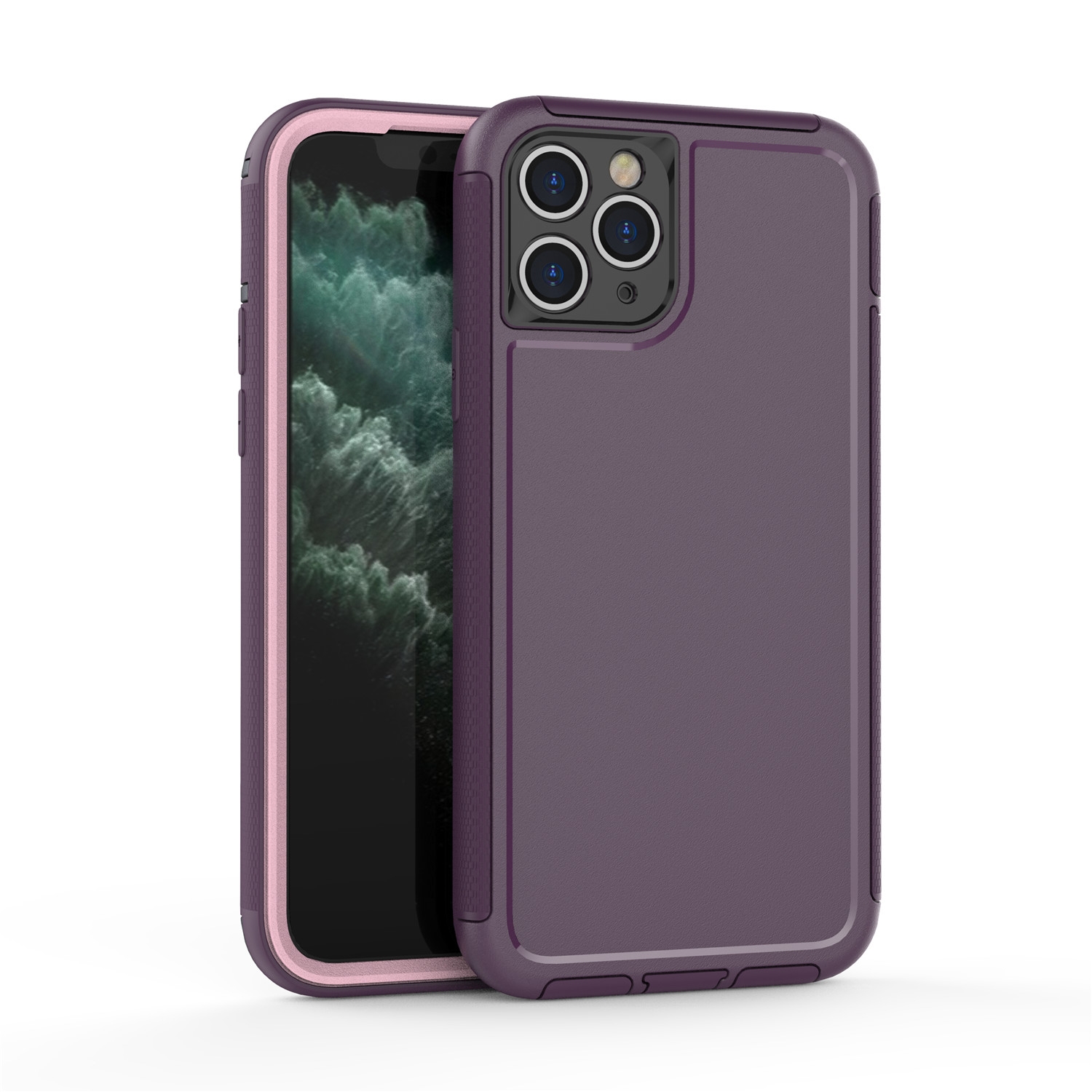 For iPhone 11 Pro 360 All-inclusive Shockproof Precise Hole PC + TPU Protective Case (Purple)