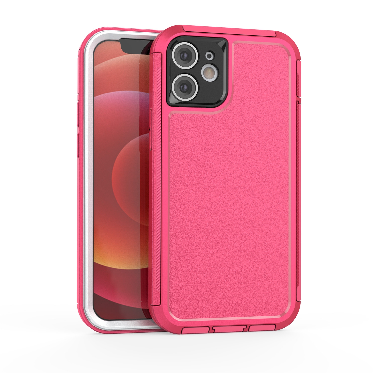 For iPhone 12 mini 360 All-inclusive Shockproof Precise Hole PC + TPU Protective Case (Rose Red)