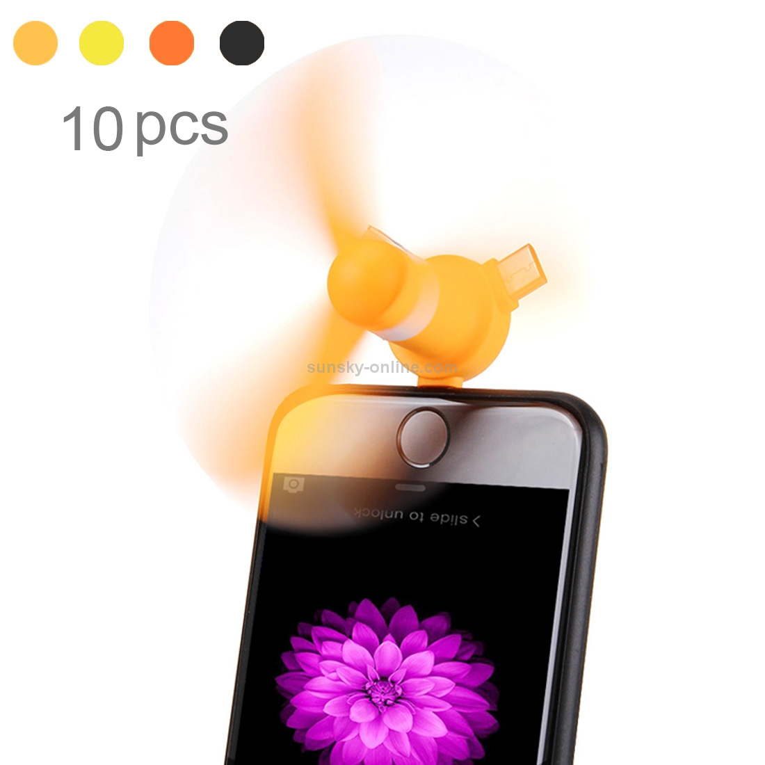 10 PCS 4 in 1 USB-C / Type-C & 8 Pin & Micro USB & USB2.0 Ports Fashion Portable Mini Fan, Random Color Delivery
