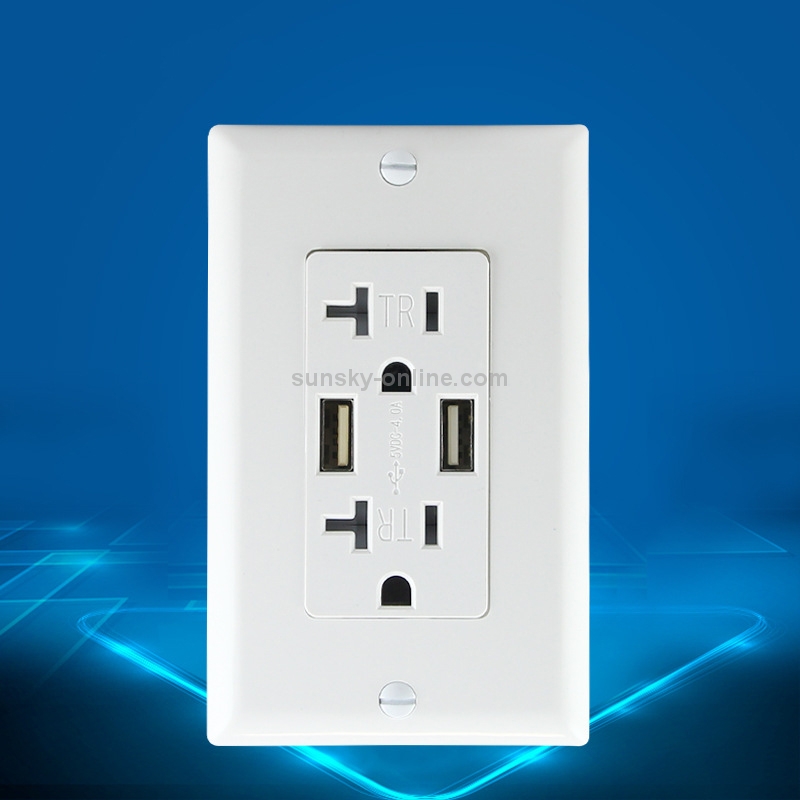 PC Double-connection Power Socket Switch with USB, US Plug, Square White UL 15A Leakage Protection Socket